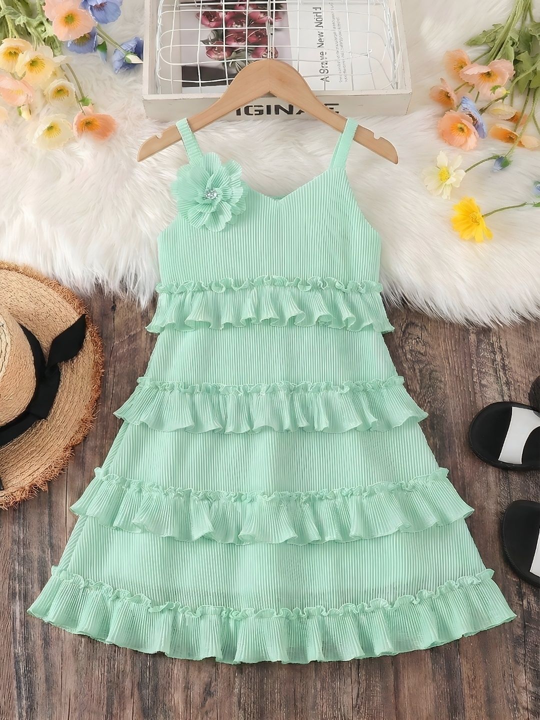 Satjal Fab Girls Self Design Shoulder Straps A-Line Dresses-picture-34