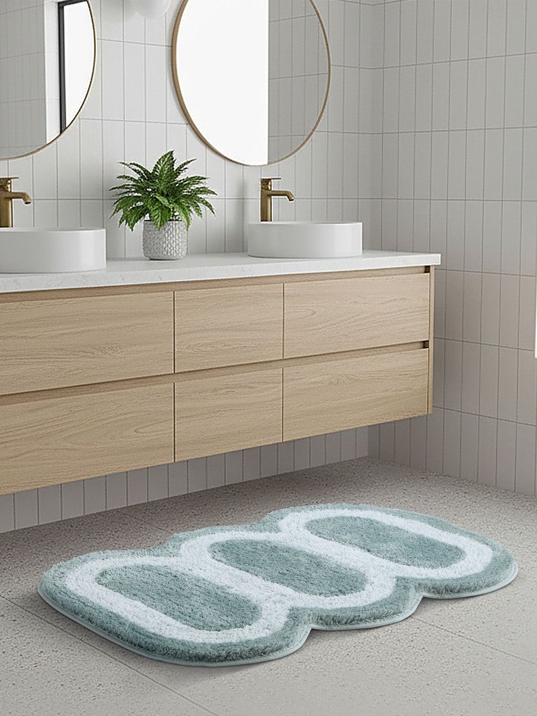 OBSESSIONS Green & White Colourblocked 2000 GSM Bath Rugs-picture-40