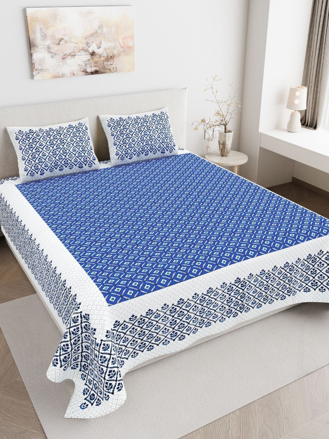 JAIPUR FABRIC Blue Geometric 180 TC Bedsheet with 2 Pillow Covers-picture-39