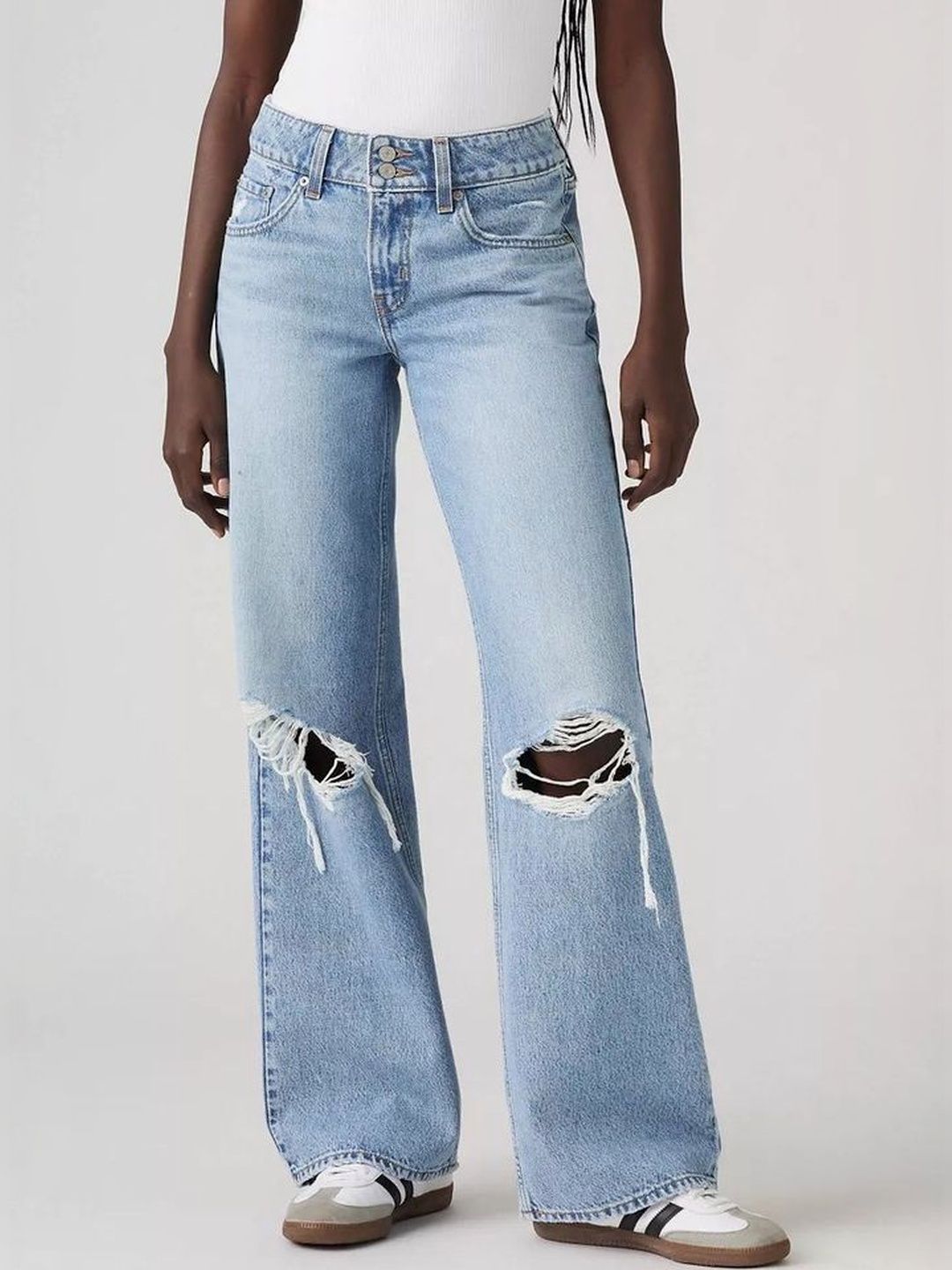 LULU & SKY Women Wide Leg Mid-Rise Highly Distressed Heavy Fade Jeans-picture-23