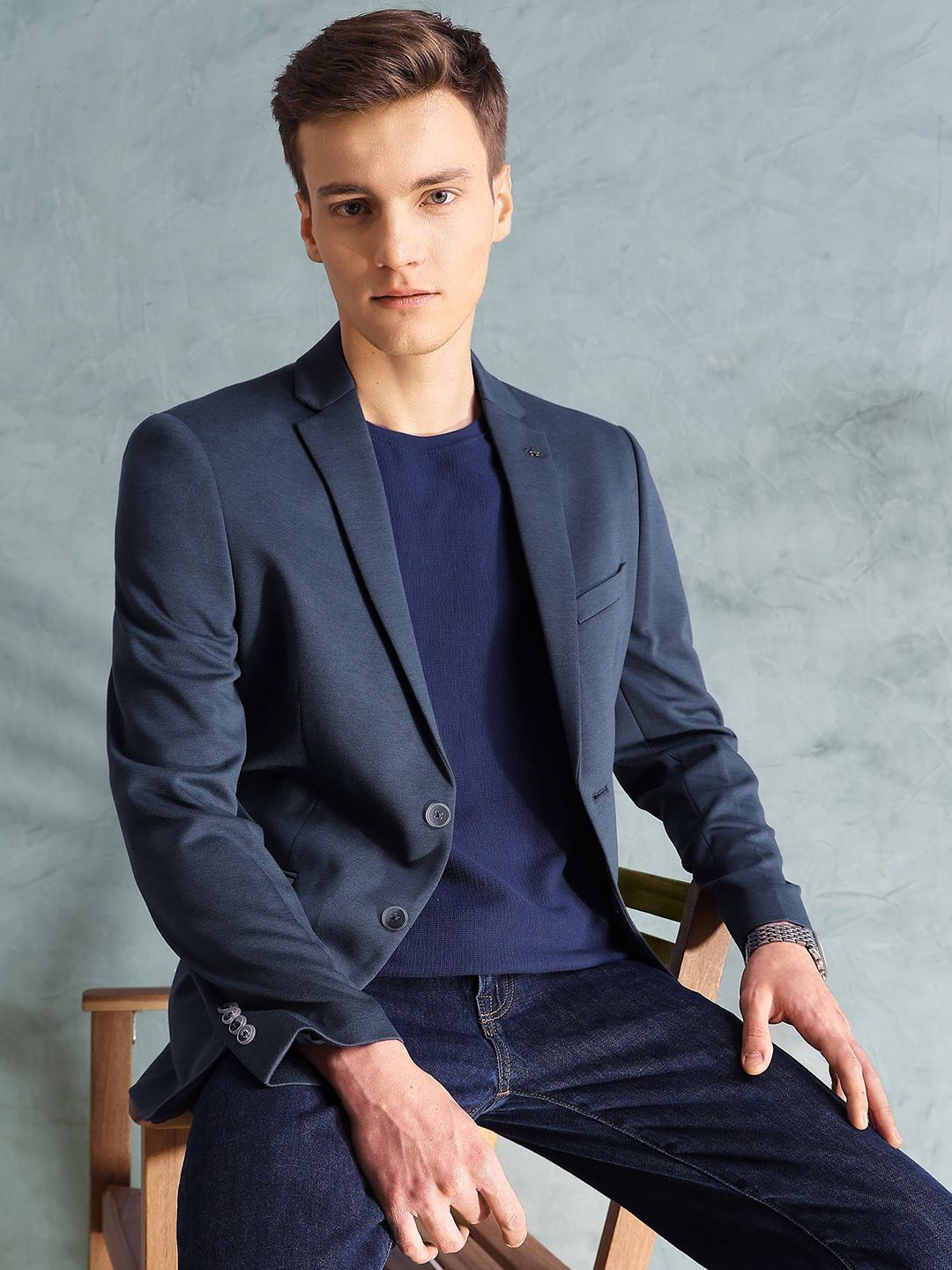 Men Slim Fit Blazer with Notched Lapel