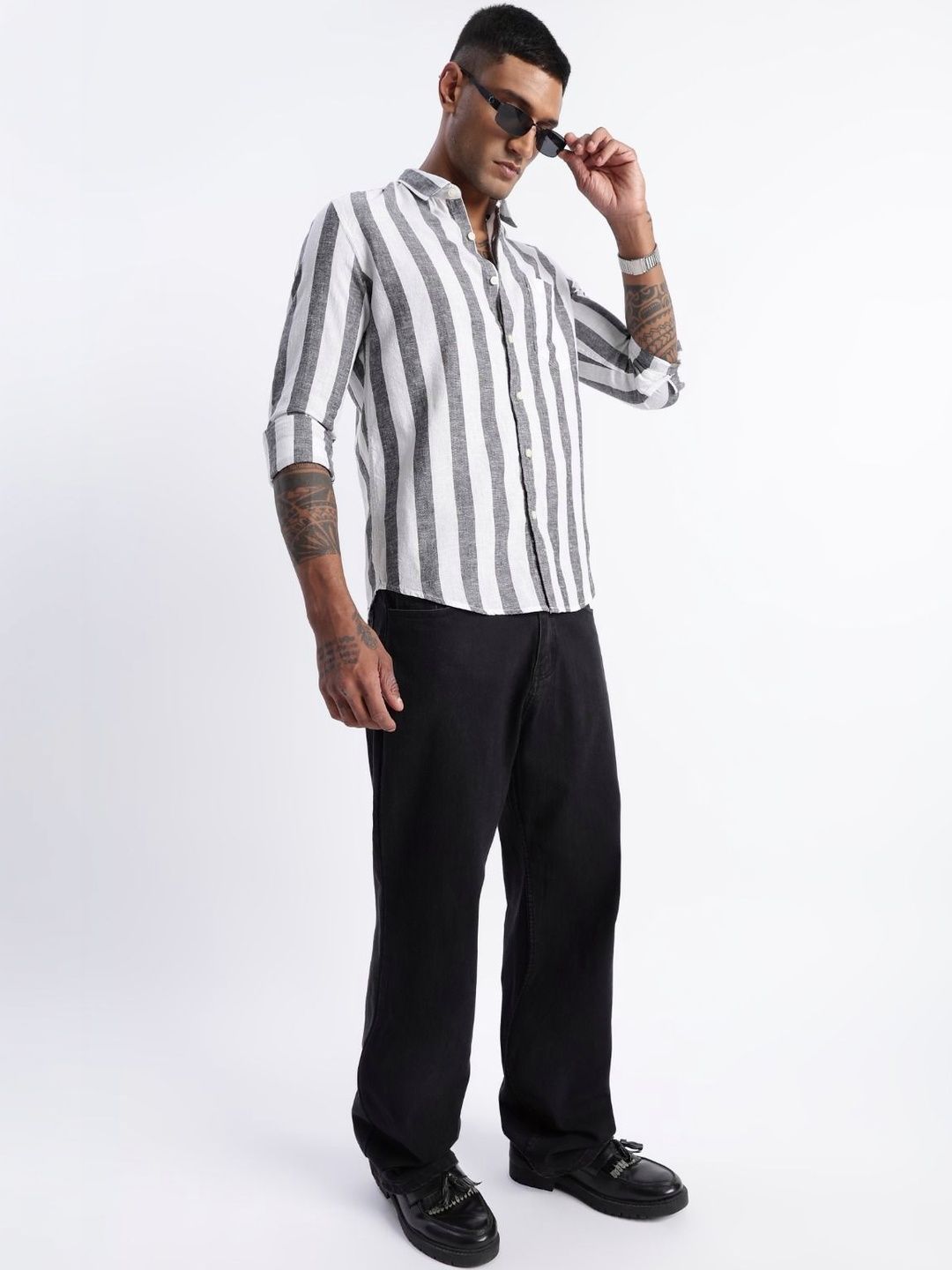 FYLTR Men's Regular Fit Cotton Blend Formal Shirt - Long Sleeve, Stylized Collar, Functional Pocket - View #2