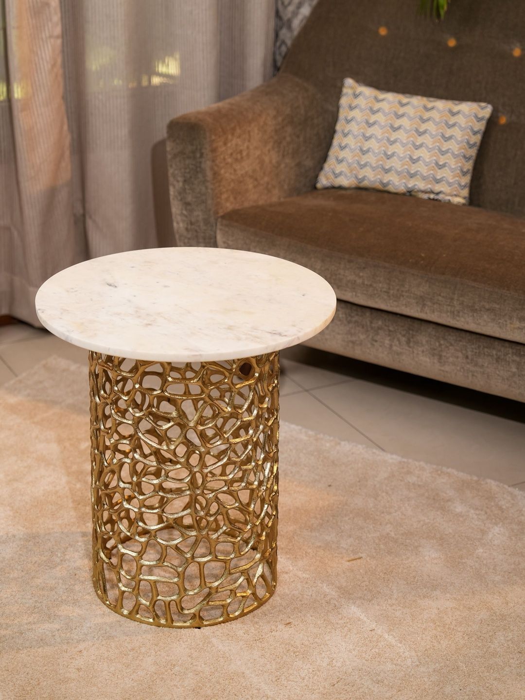 Manor House White & Yellow Marble Round Bedside Table-picture-13