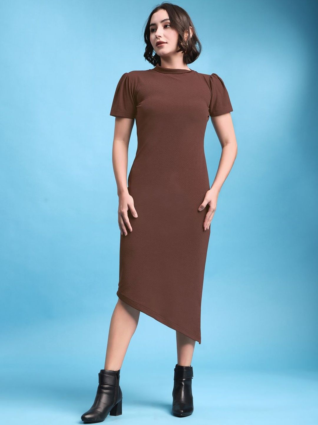 PURVAJA Puff Sleeve Bodycon Midi Dress-image-34