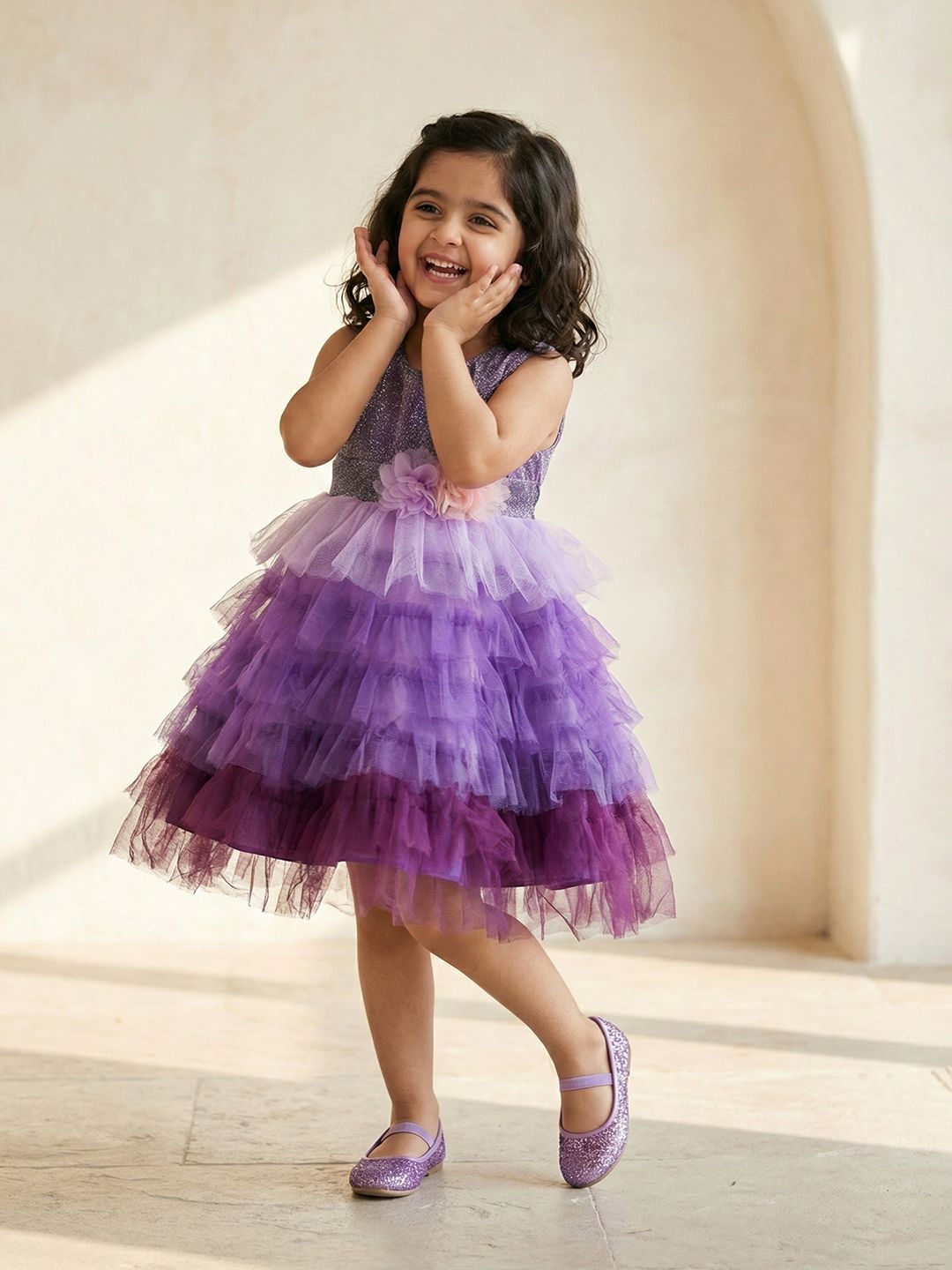 YK Girls Floral Tulle Layered Party Fit and Flare Dress-image-44