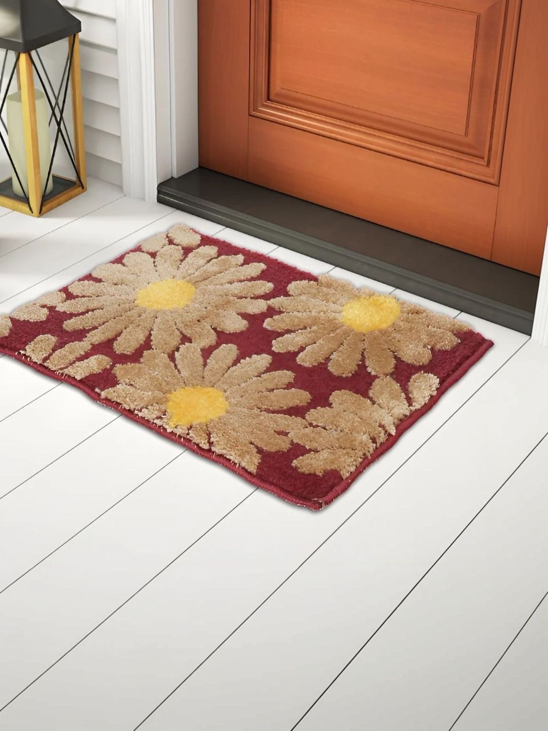 Homio Maroon and brown Floral-Designed Anti-Skid Doormat-picture-57