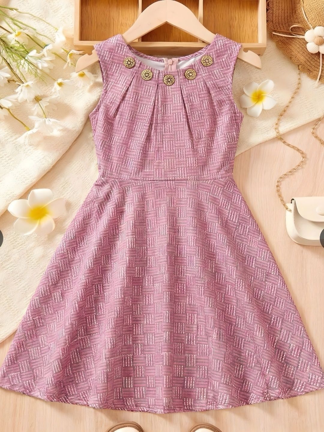 Satjal Fab Girls Pink Sleeveless Fit & Flare Dress-picture-24