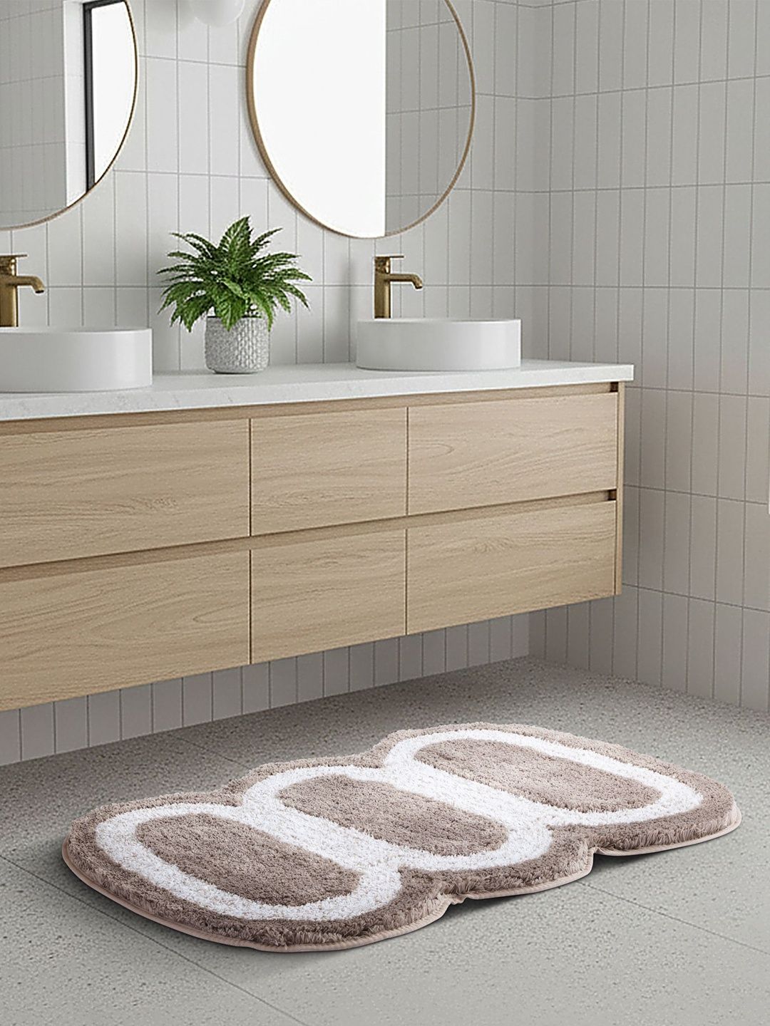 OBSESSIONS Brown & White Colourblocked 2000 GSM Bath Rugs-picture-26