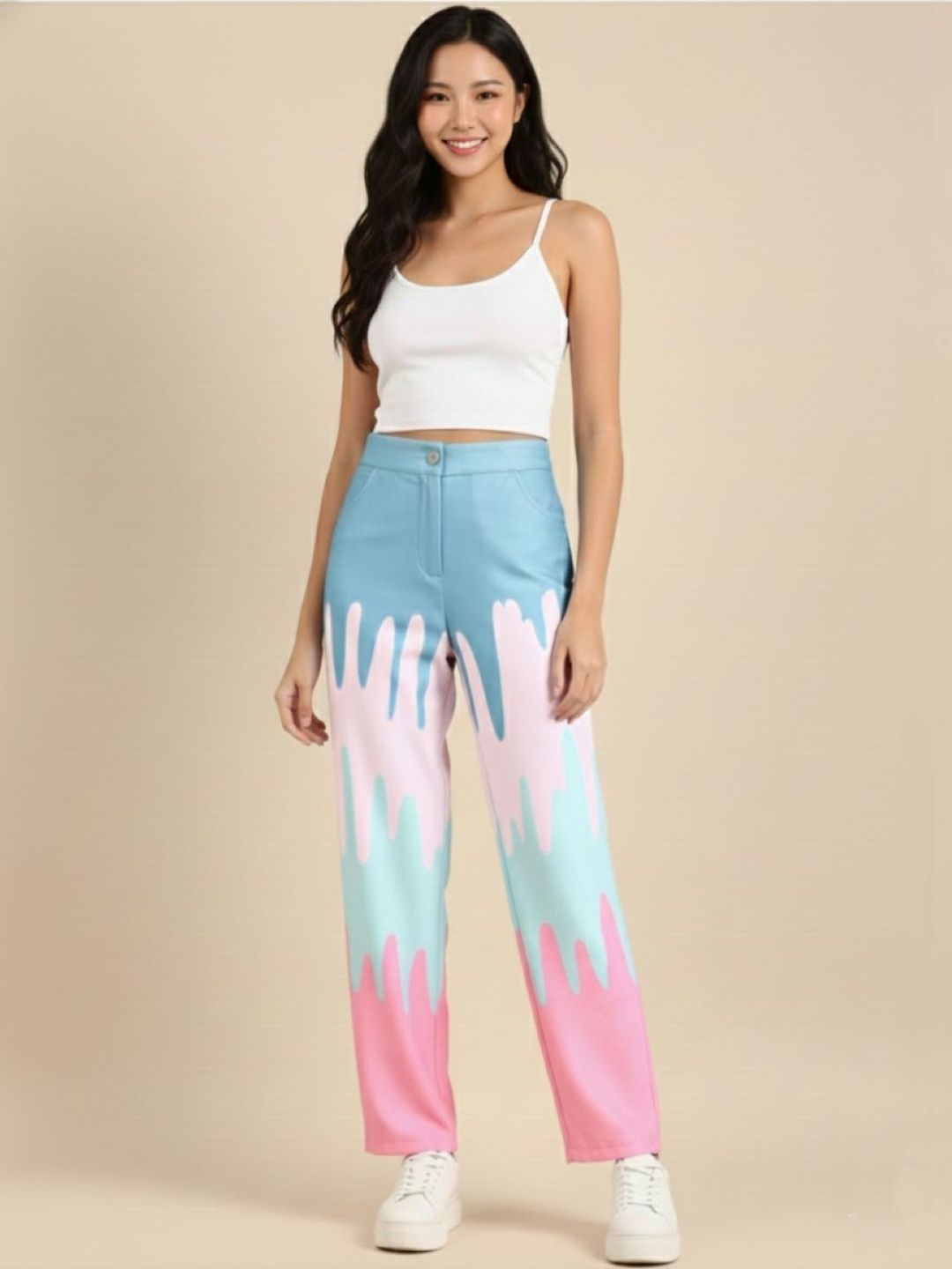 Pookiie Women Printed Straight Fit Wrinkle Free Trousers-picture-41