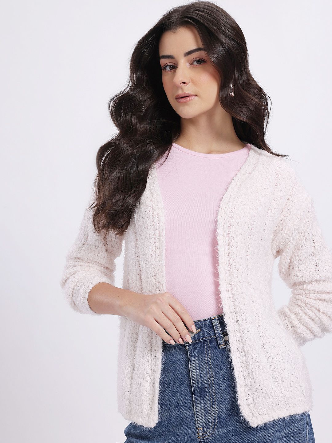 glitchez V-Neck Cardigan with Fuzzy Detail-picture-53