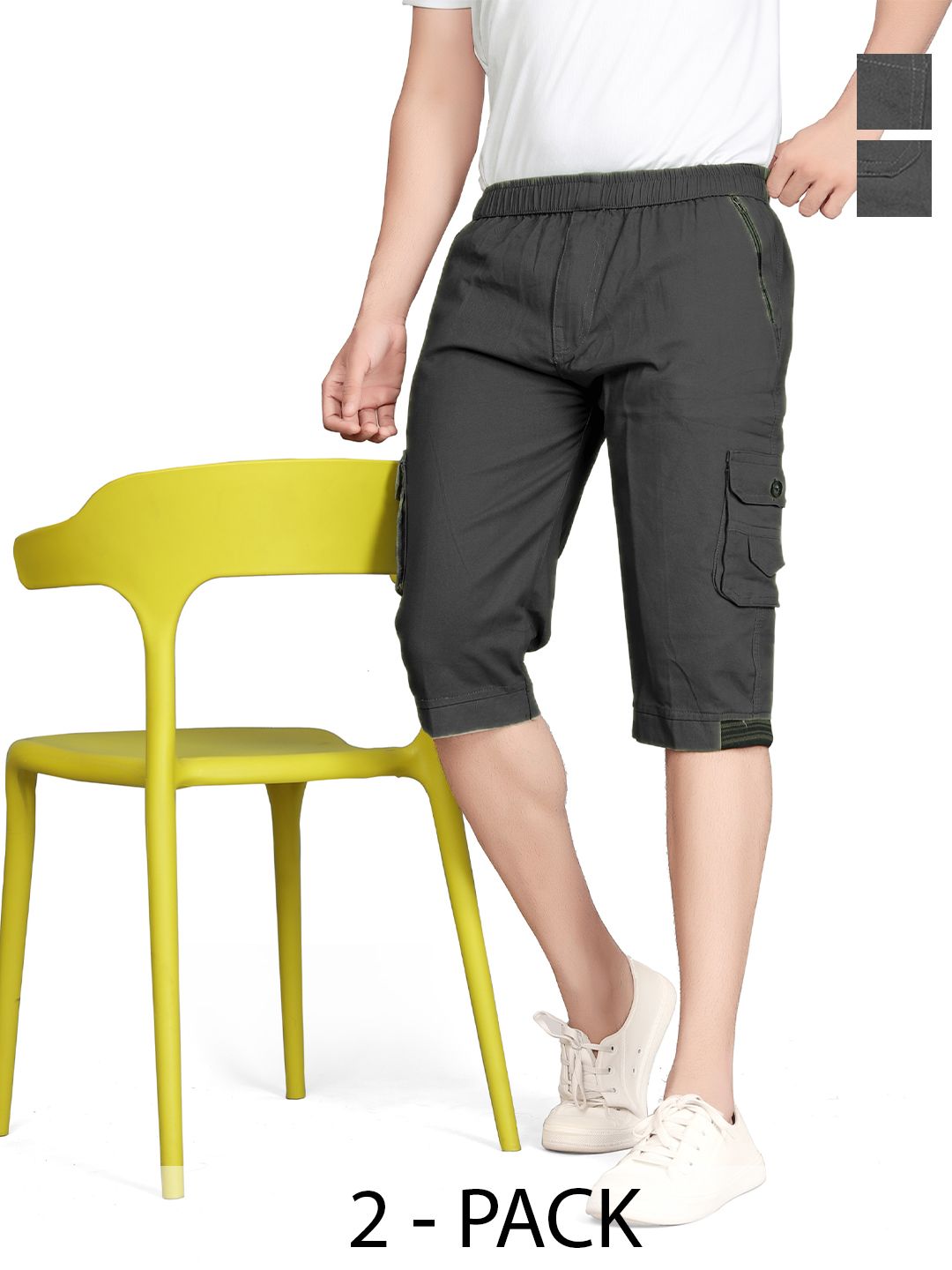 WINSUNITY Pack of 2 Mens Cotton Solid Grey Shorts-picture-15