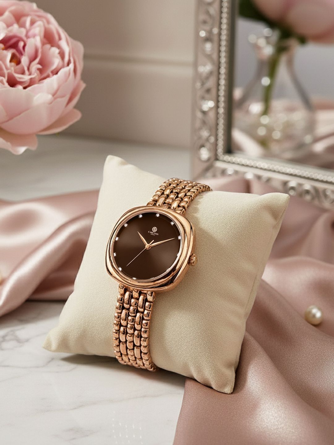 Carlton London Women Brass Patterned Dial & Stainless Steel Bracelet Style Straps Analogue Watch CLW-CT-33-picture-27