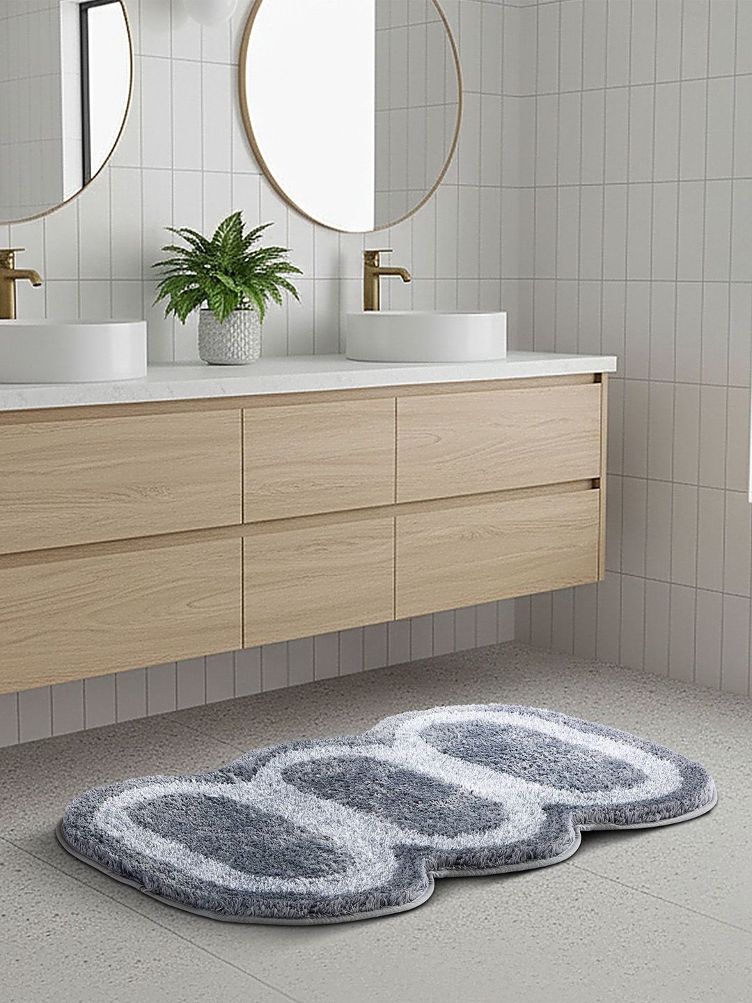 OBSESSIONS Grey & White Colourblocked 2000 GSM Bath Rugs-picture-29