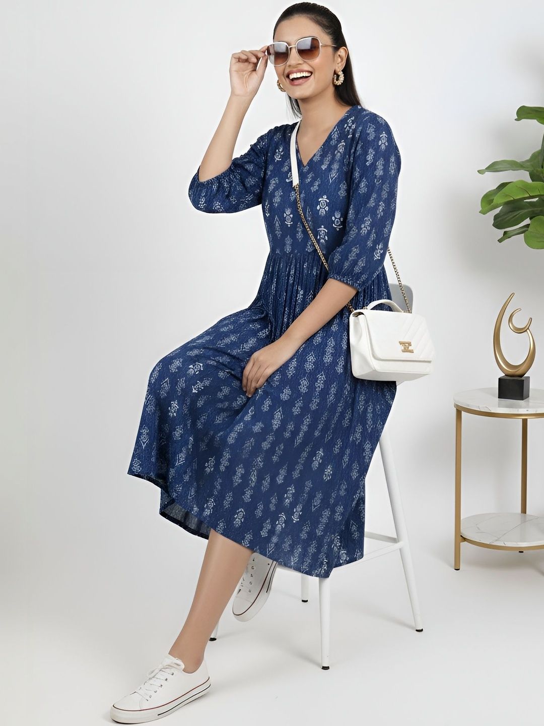 Nayo Ethnic Motifs Print A-Line Midi Dress-picture-13