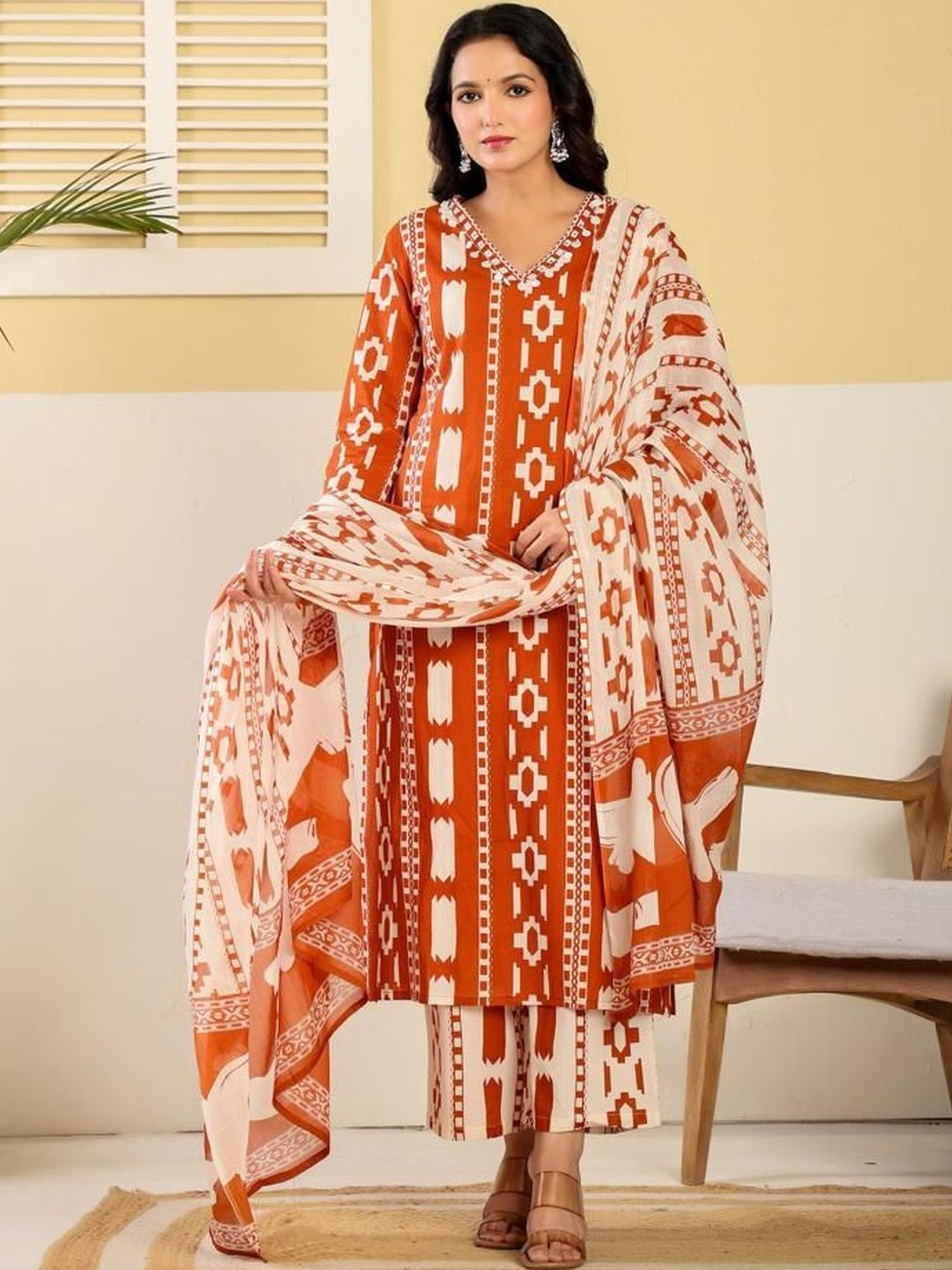 The Kapas Women Printed Regular Thread Work Pure Cotton Kurta with Trousers & With Dupatta-picture-34
