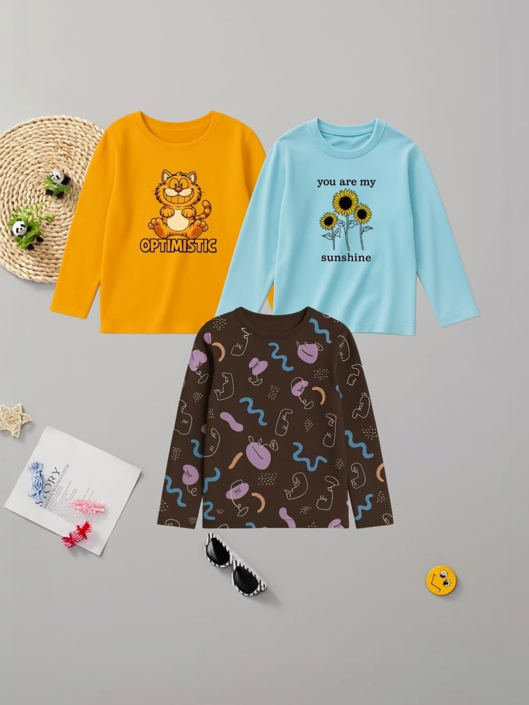 DAMN GUD DG Girls Pack of 3 Printed Cotton Round Neck Tshirts-picture-36