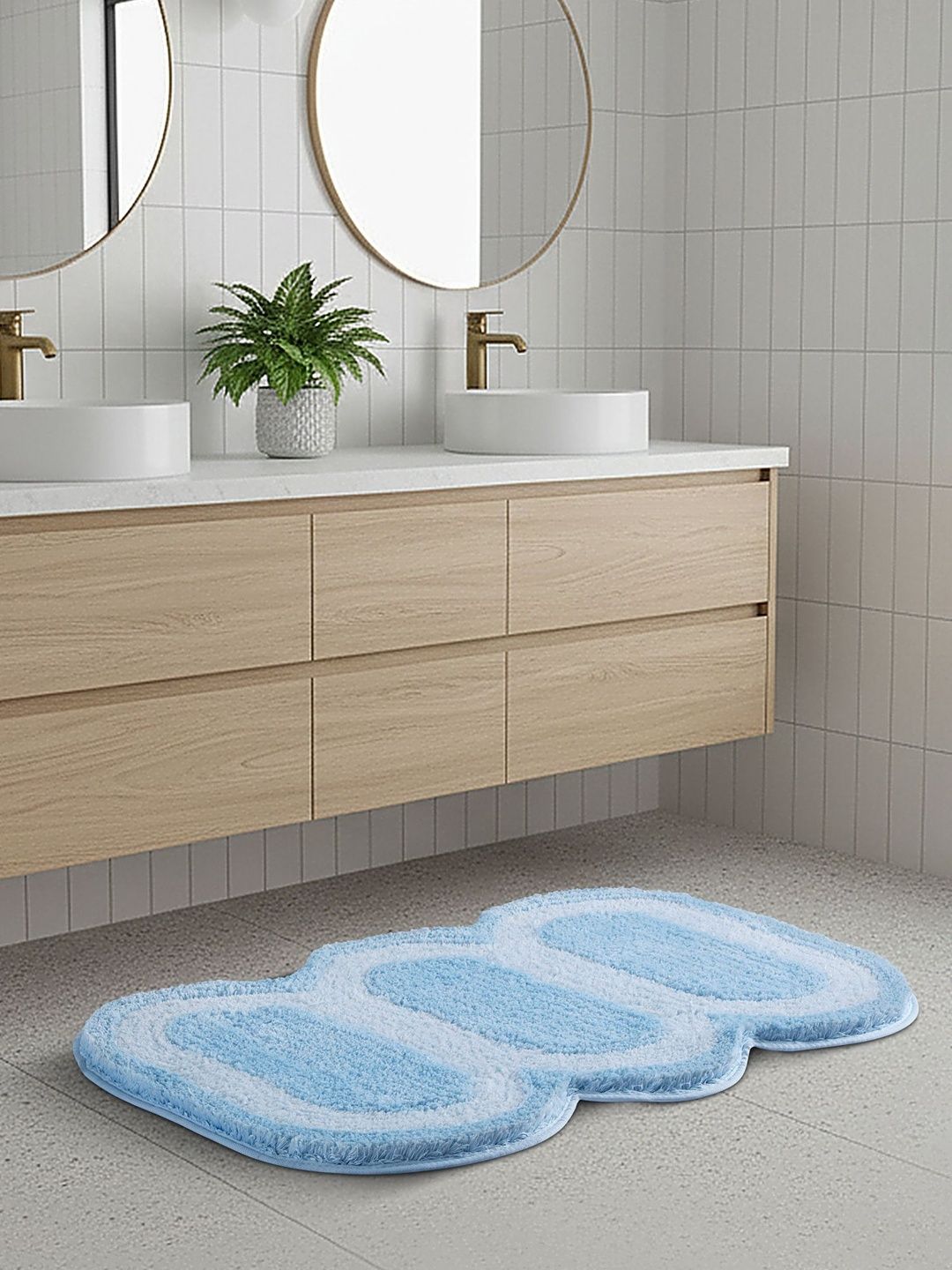 OBSESSIONS Blue & White Colourblocked 2000 GSM Bath Rugs-image-31