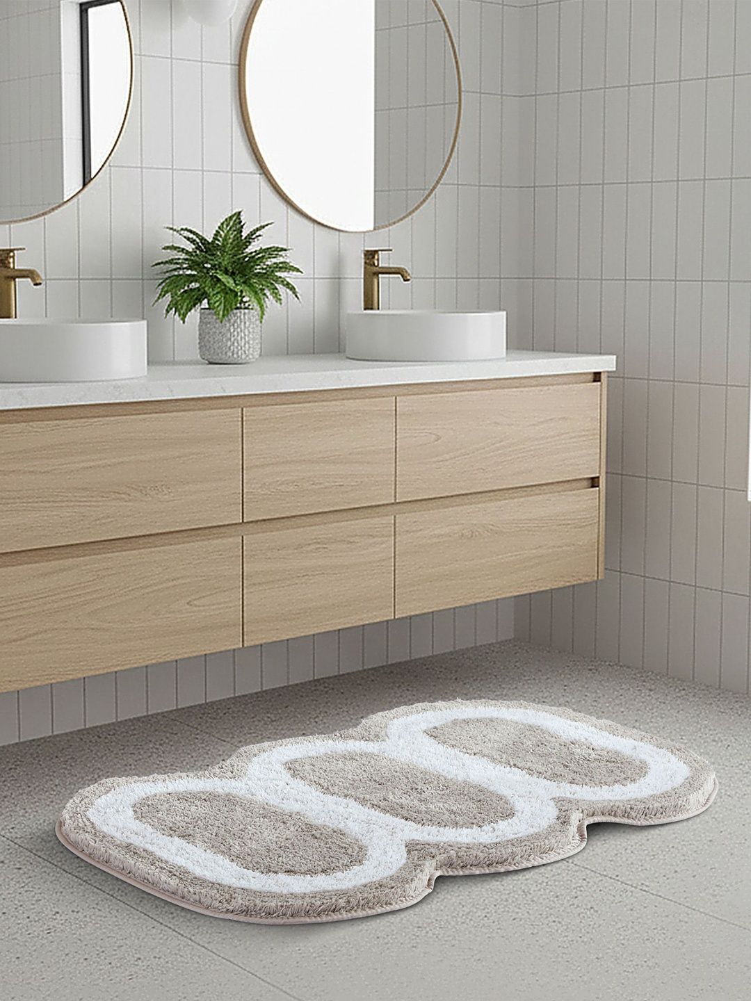 OBSESSIONS Beige & White Colourblocked 2000 GSM Bath Rugs-image-37