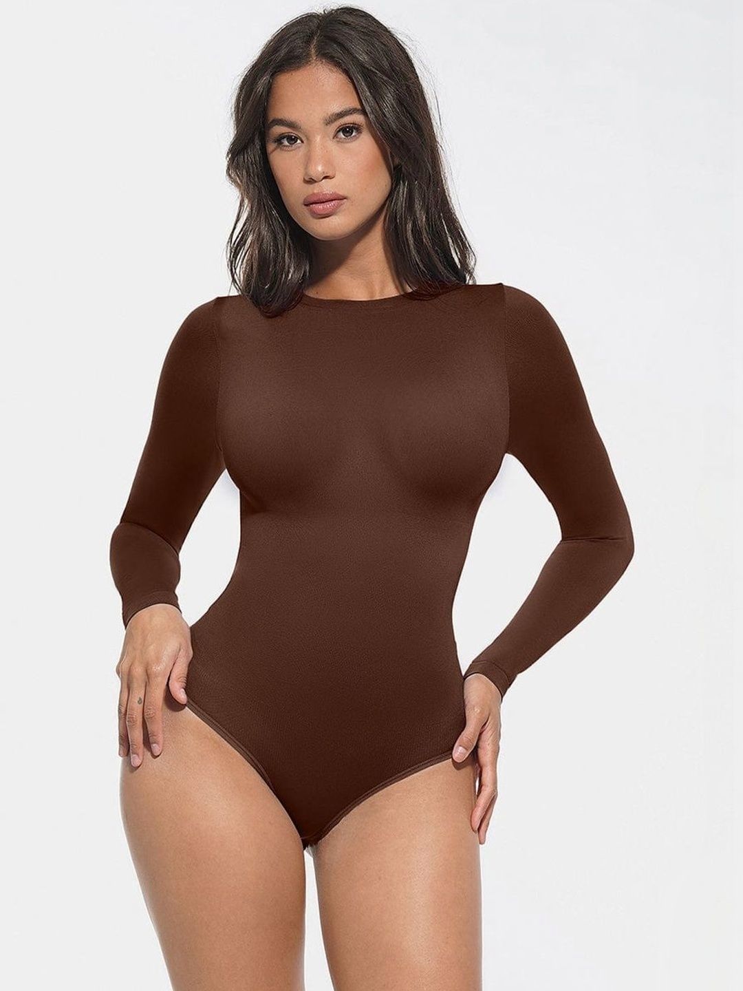 SHOP THE EDIT Women Solid Nylon Bodysuit-picture-10
