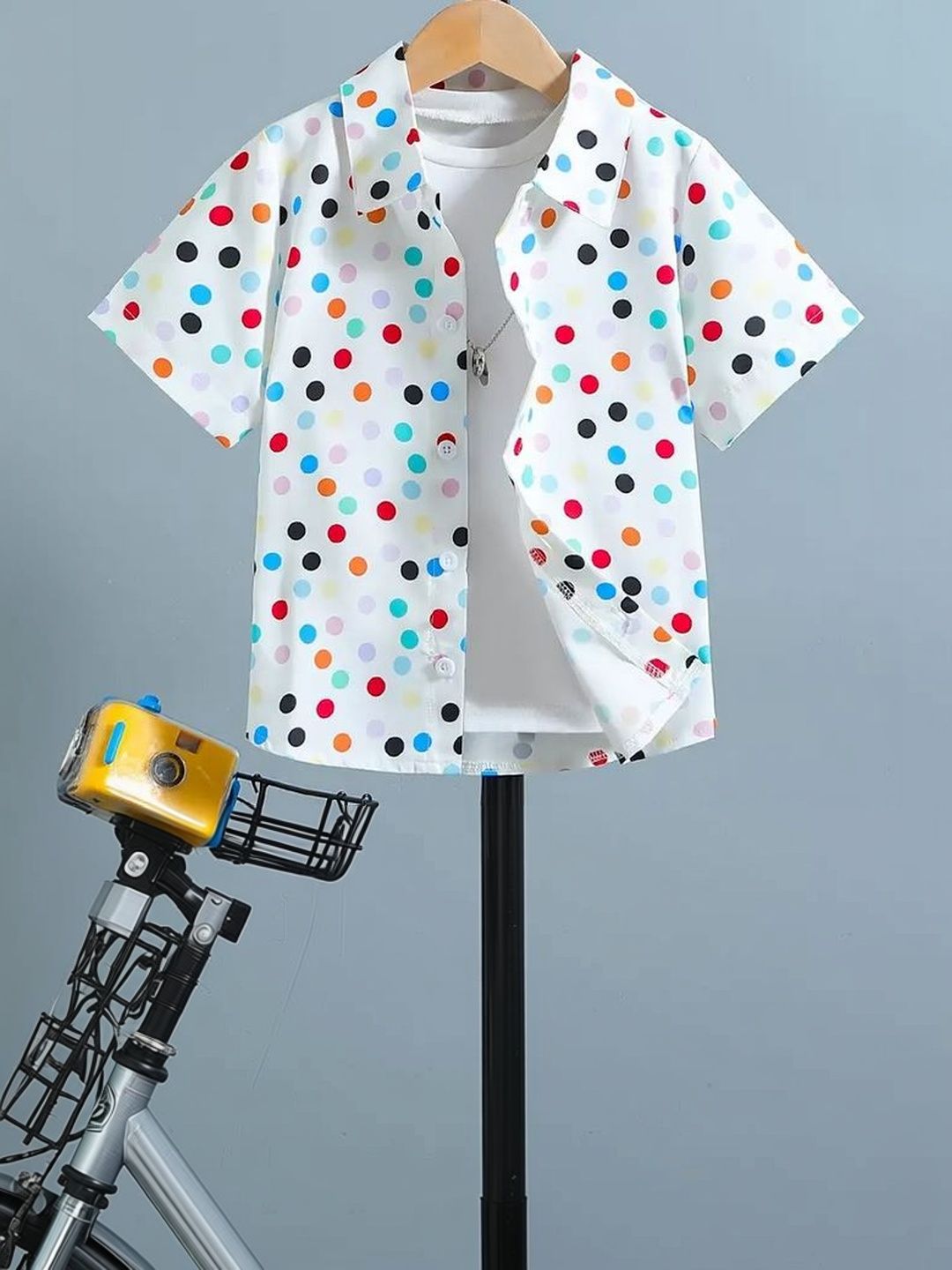 M J Fashion Unisex Kids Premium Polka Dot Printed Casual Shirt-picture-52