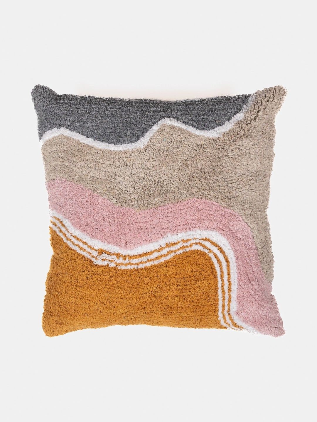 BUNGALOW AND BEYOND Beige & Yellow Woven Design Cotton Square Cushion-picture-38