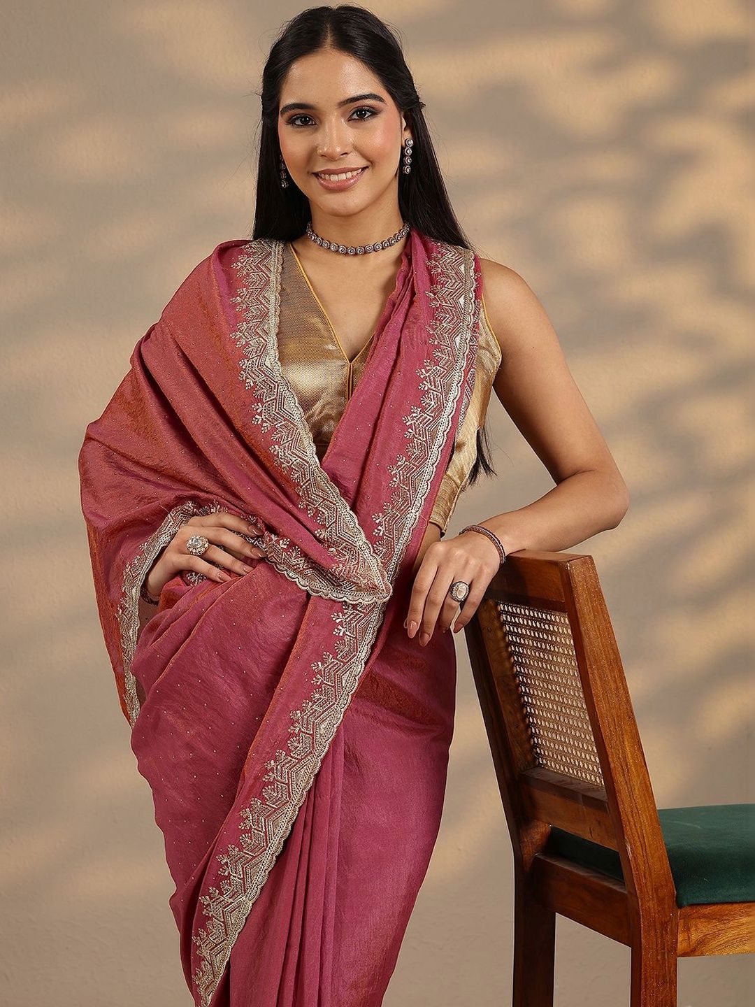 Libas Embellished Embroidered Silk Blend Heavy Work Saree-image-39