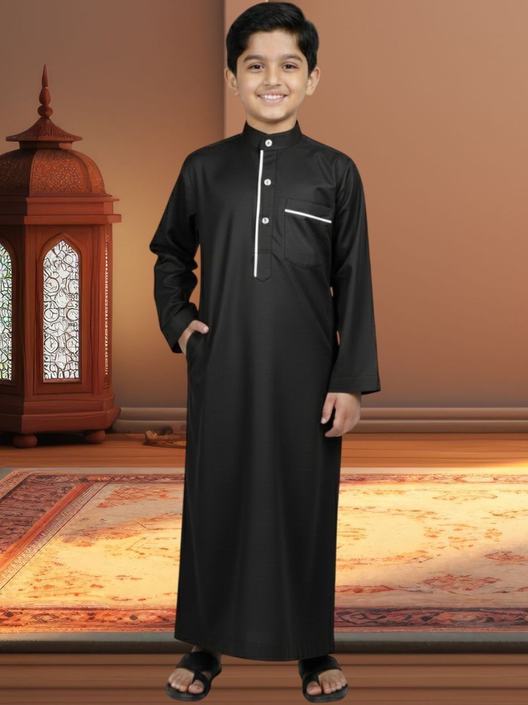 FASHION GRAB Boys Band Collar A-Line Kurta