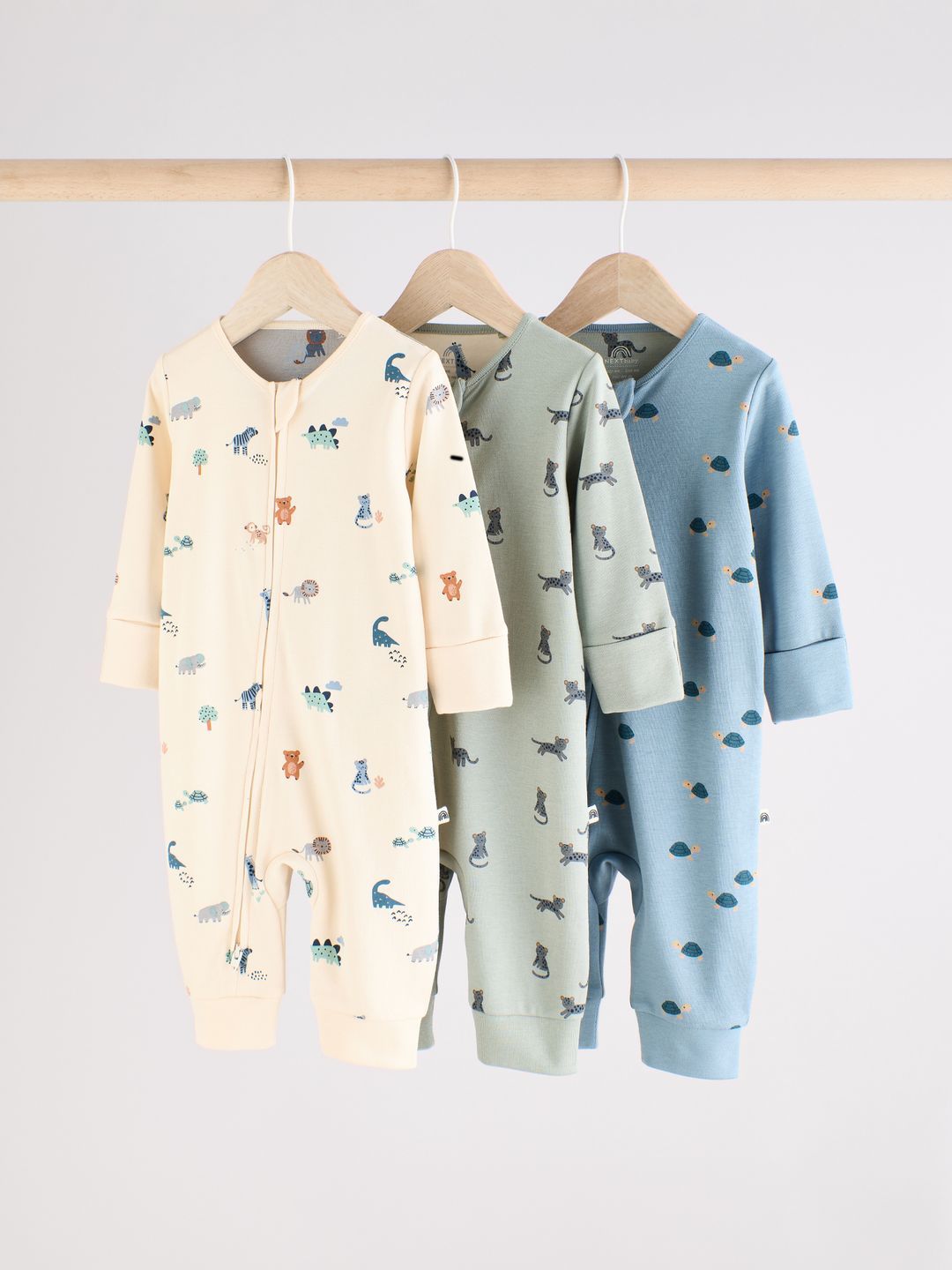 NEXT Unisex Kids Pack of 3 Pure Cotton Printed Sleepsuits