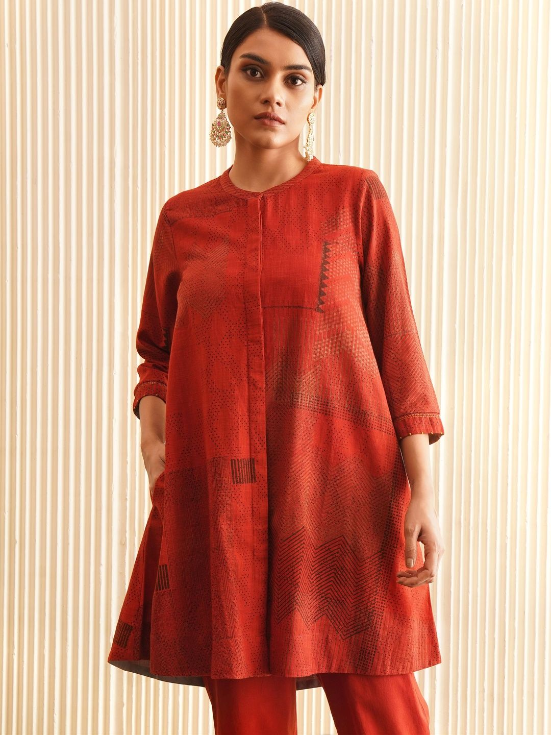 JAYPORE Mandarin Collar Printed Ethnic Tunic-image-44