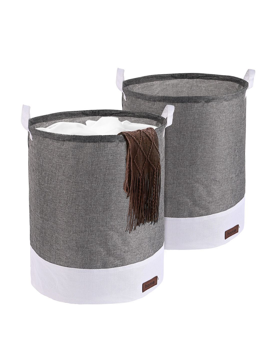 Kuber Industries Grey & White 2 Pieces Foldable Cloth Basket With Handle - 43 L-image-33