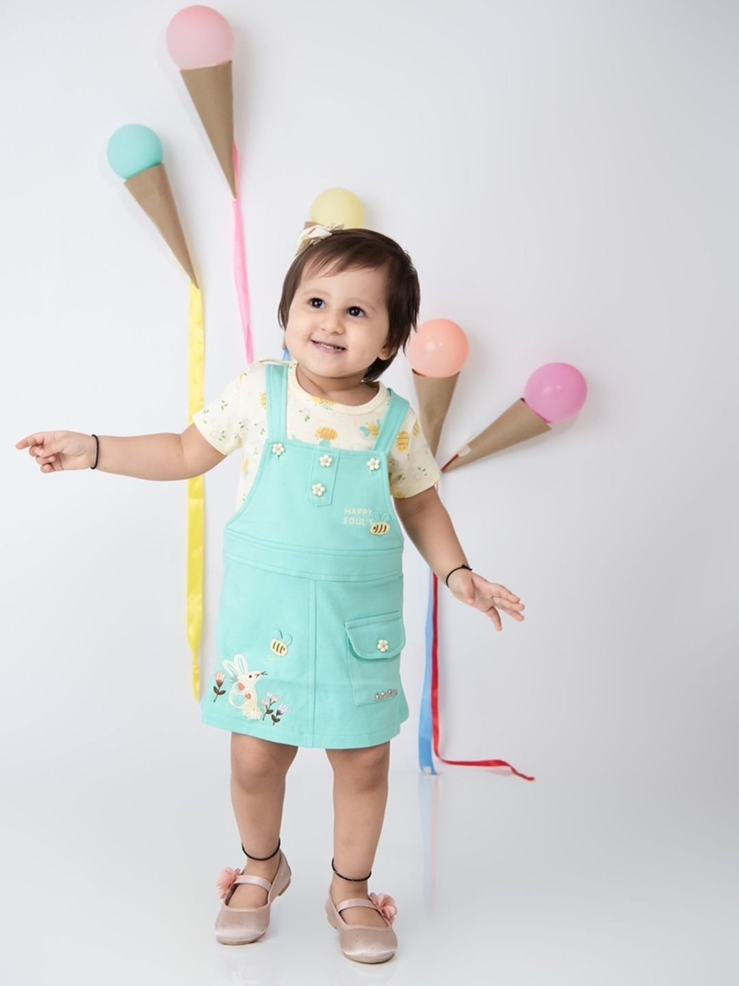 Babys Day Infant Girls Printed Pure Cotton Dungaree With Half Sleeve Top & Brief-picture-30