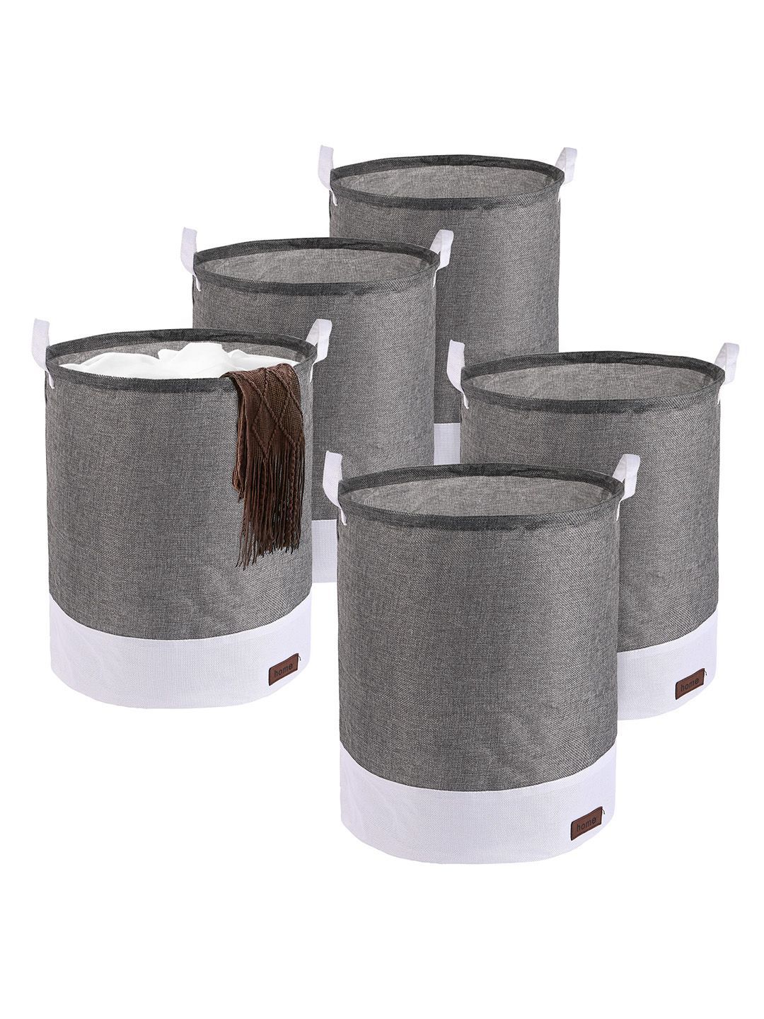 Kuber Industries Grey & White 5 Pieces Foldable Cloth Basket With Handle - 43 L-picture-30