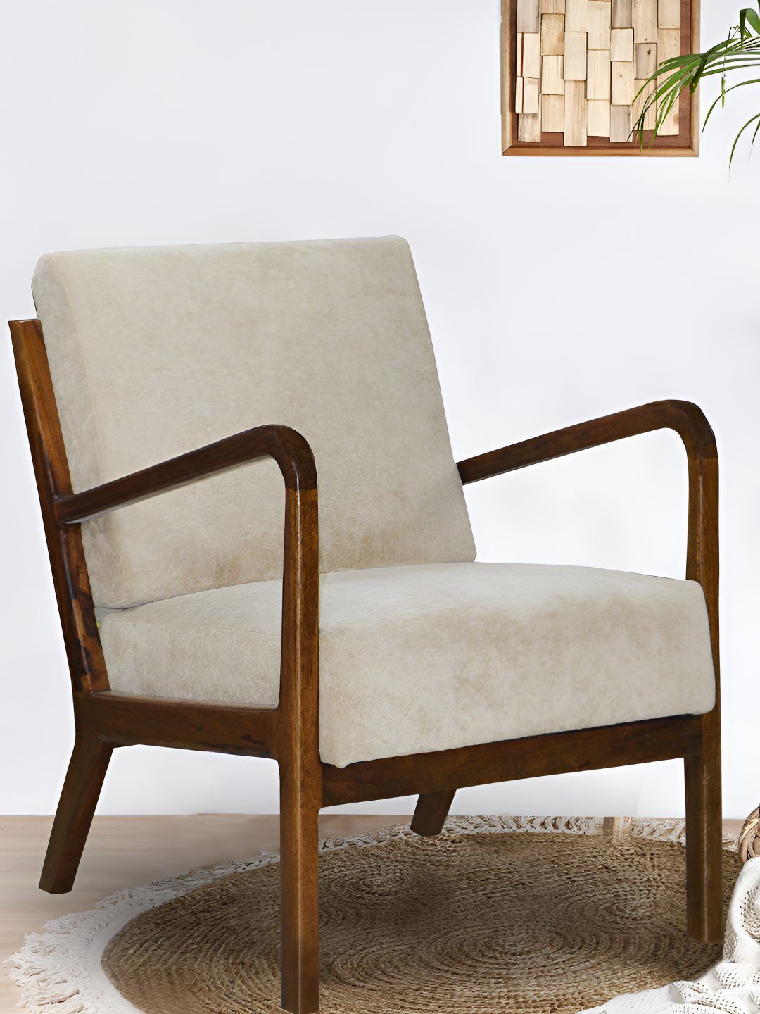 GLOBALLY INDIAN Beige & Brown Wooden Lounge Chair