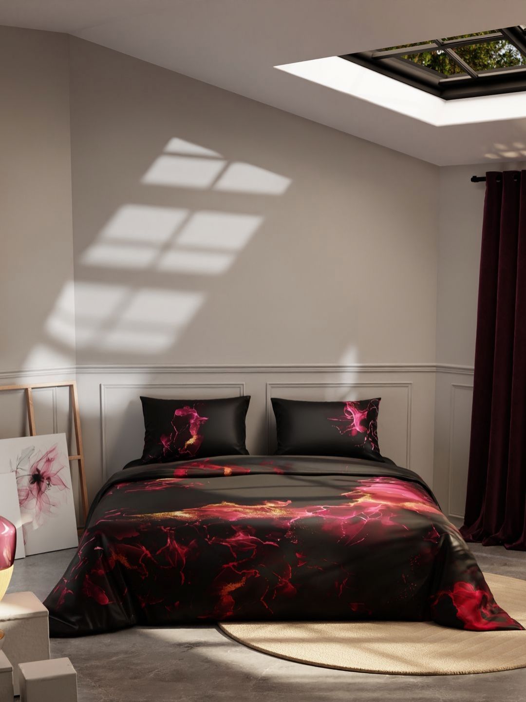 Stoa Paris Louvre Black 4 Pieces Self Design Satin 300 TC Double King Regular Bedding Set-picture-25