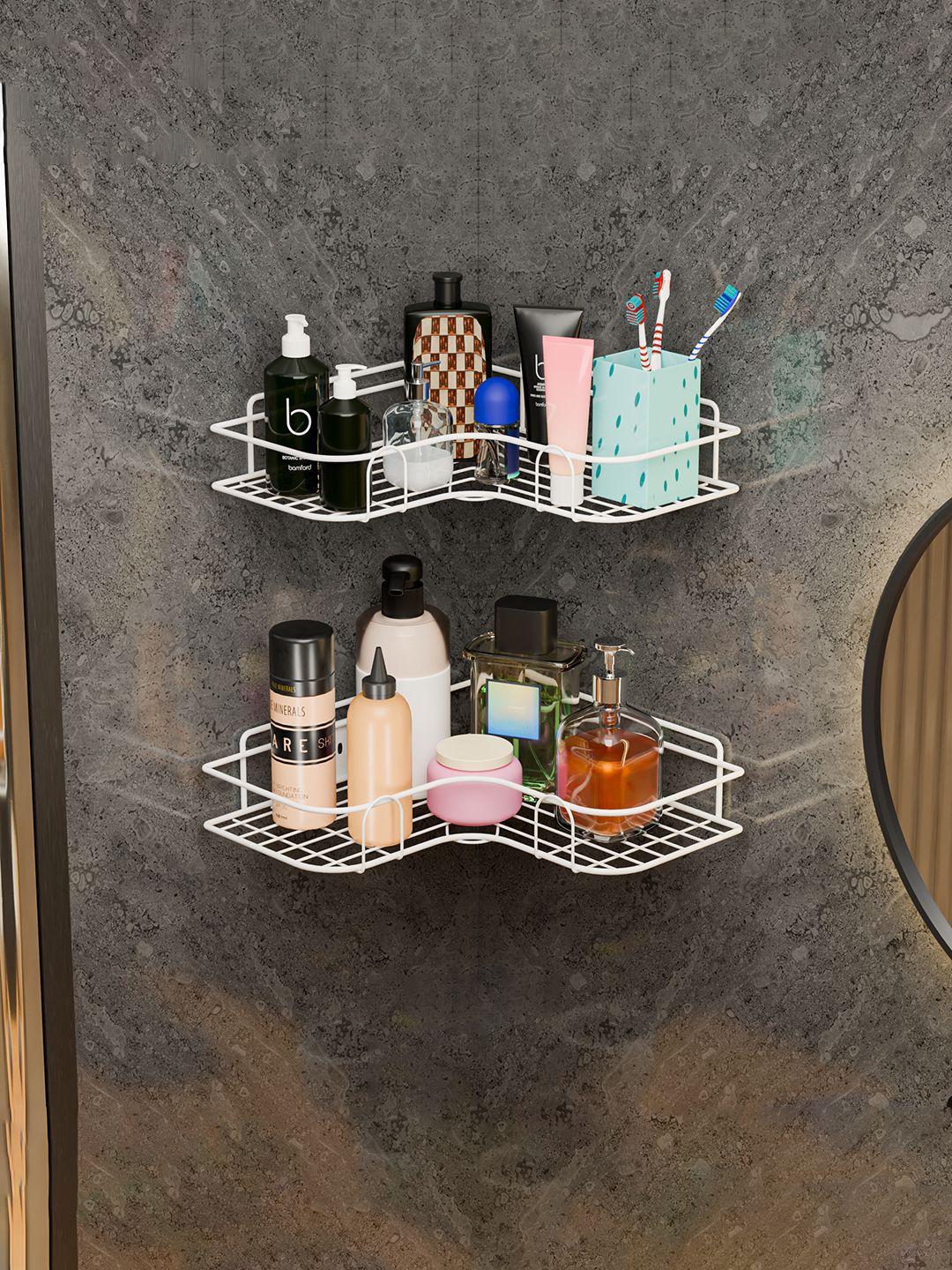 Kuber Industries White 2 Pieces Metal Self Adhesive Bathroom Organisers