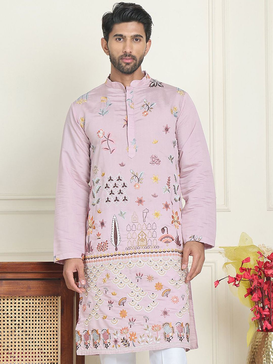 Jompers Men Floral Embroidered Chikankari Floral Kurta-picture-38