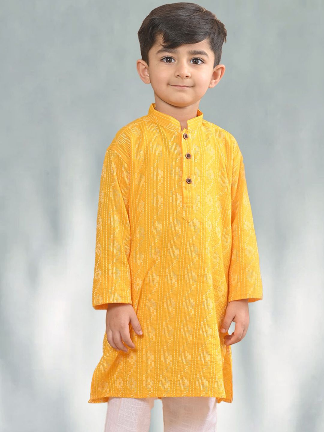 Sangria Boys Yellow Woven Design Mandarin Collar Straight Kurta-image-15