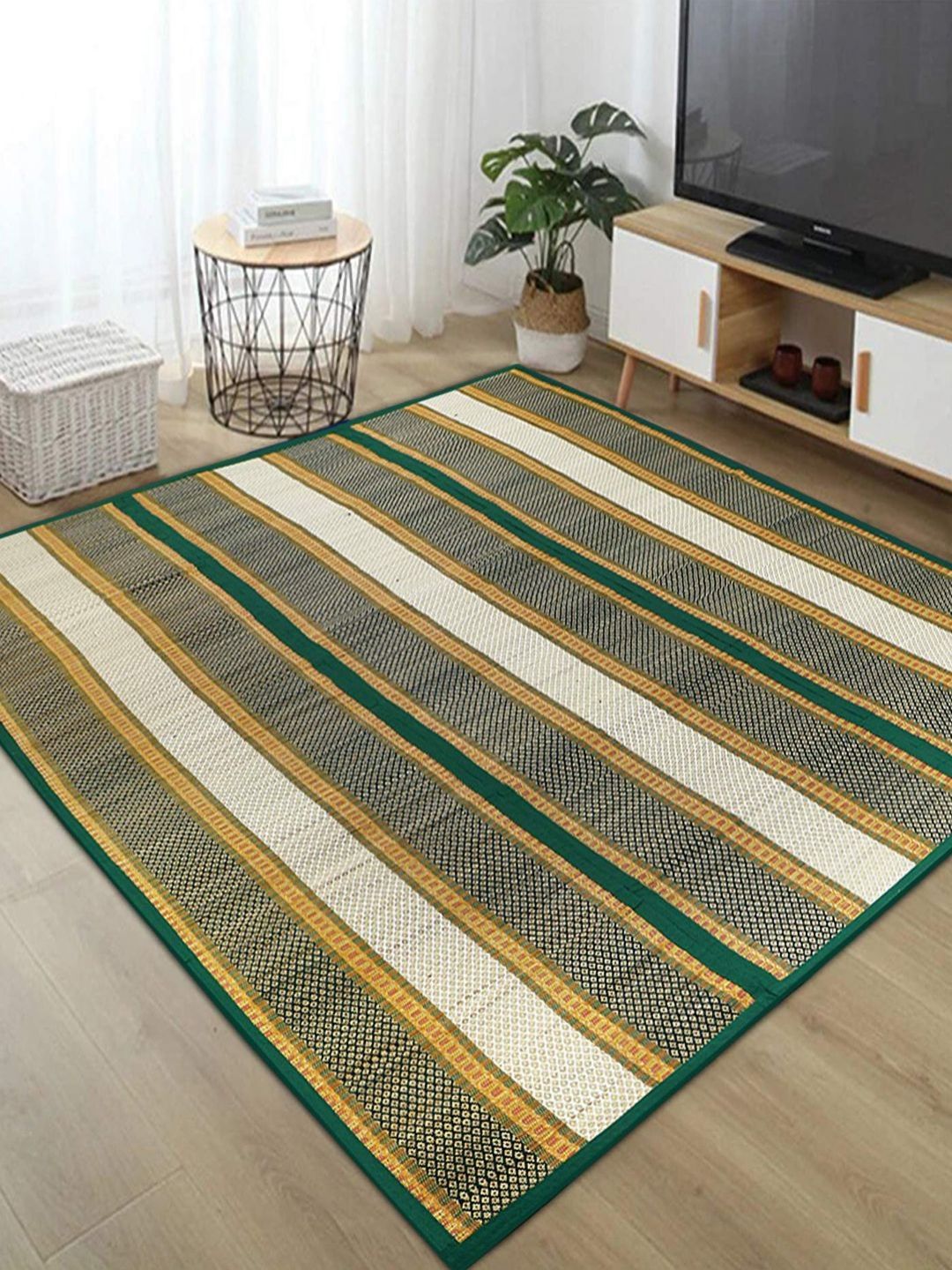 HOKIPO Green & White Madurkathi Patterned Floor Mats-picture-41