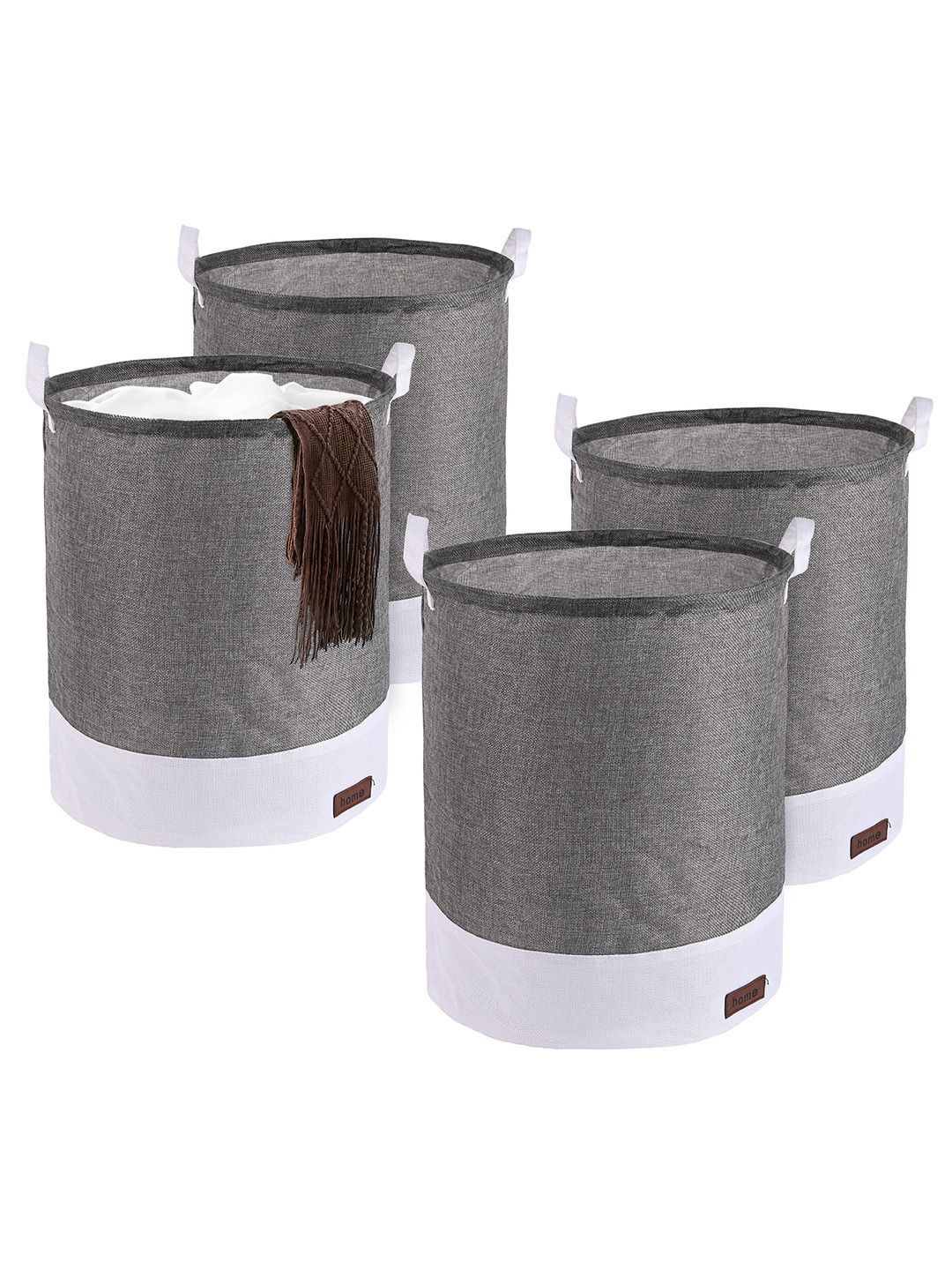 Kuber Industries Grey & White 4 Pieces Printed Foldable Cloth Basket With Handle - 43 L-picture-28