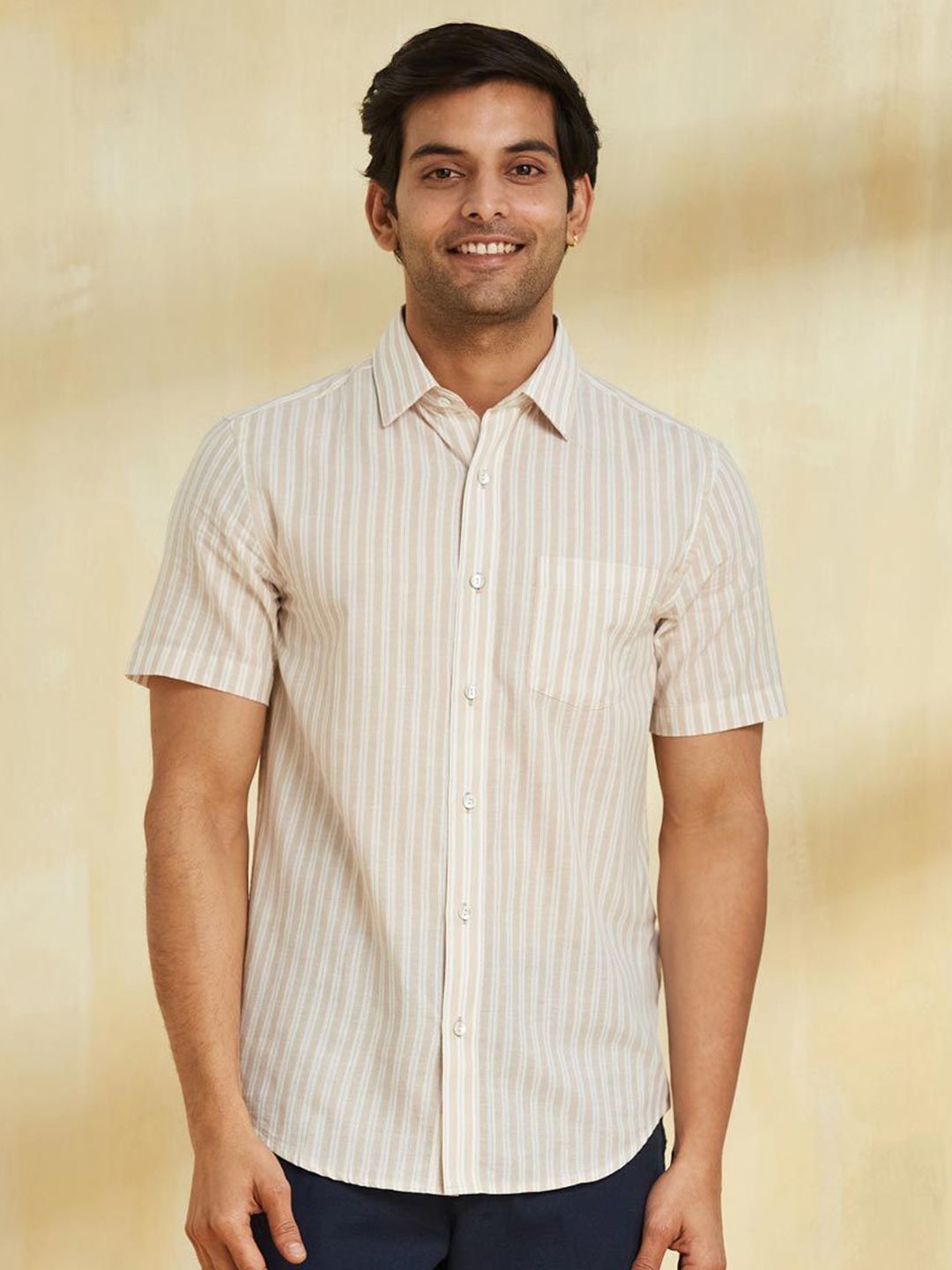 Fabindia Men Slim Fit Spread Collar Vertical Striped Cotton Casual Shirt-picture-15