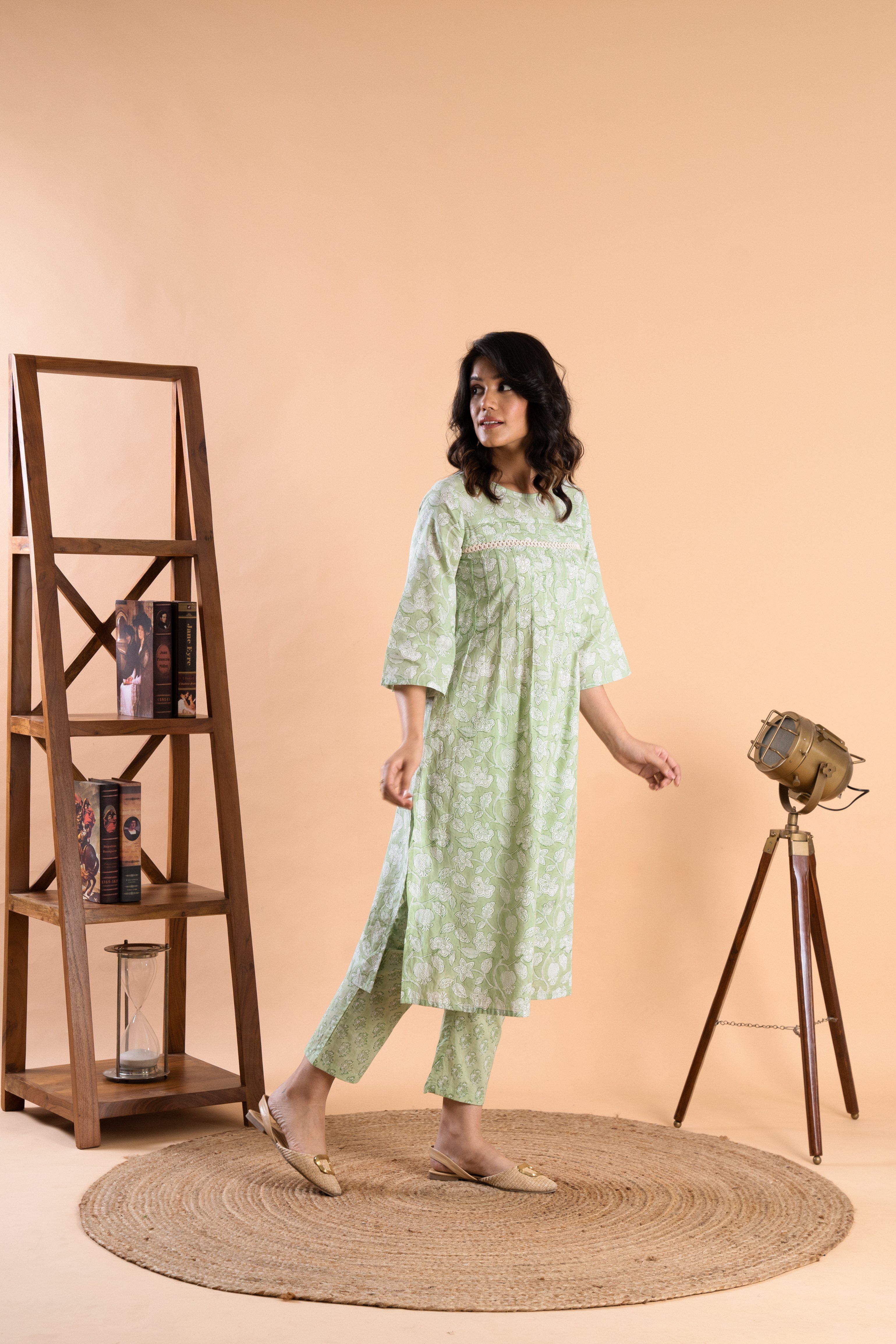 SHILPI HANDICRAFTS Floral Printed Round Neck Pure Cotton Straight Kurta With Trouser-picture-18
