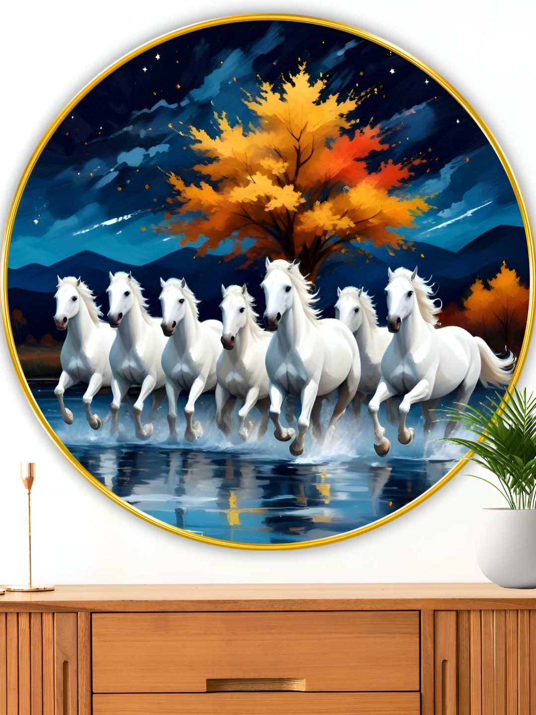 Myntra Elegant Homes Blue & White 7 Running Horses Birds And Animals Wooden Wall Art-picture-38