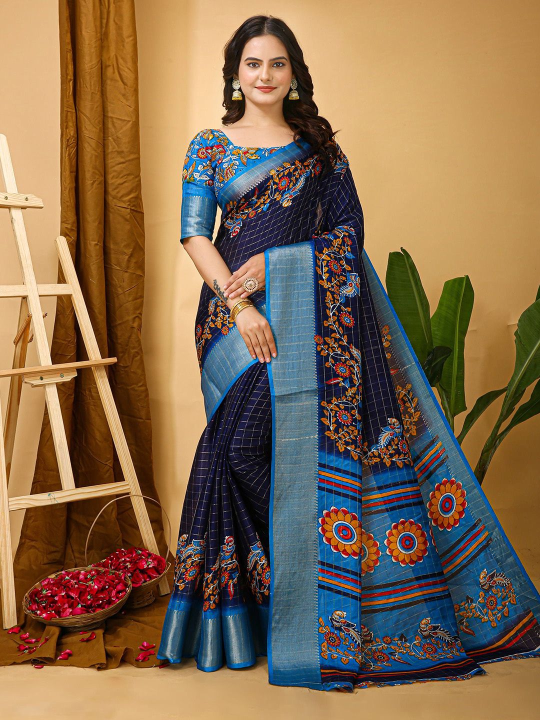 HI FI NX Kalamkari Zari Silk Cotton Banarasi Saree-picture-22