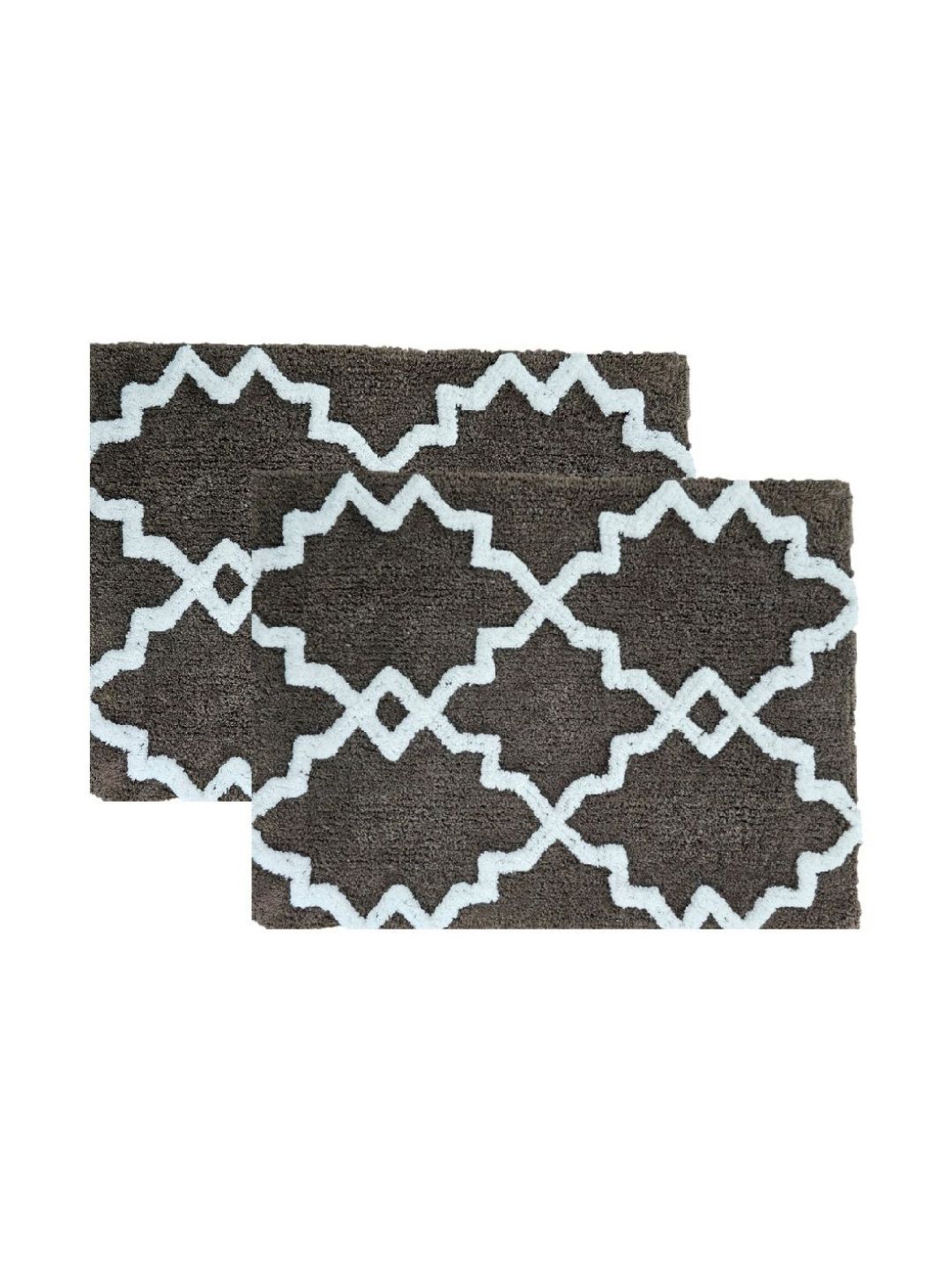 Aura 2-Pcs Brown & White Self-Designed 1800 GSM Cotton Anti Skid Bath Rugs-image-10