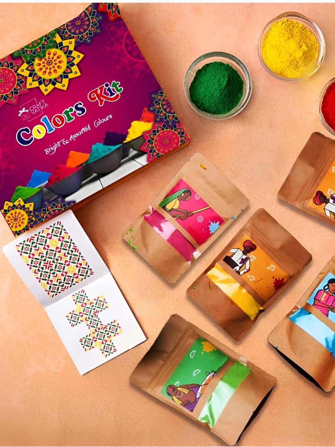 CraftVatika Green And Yellow 5 Pieces Eco Friendly Holi Colors