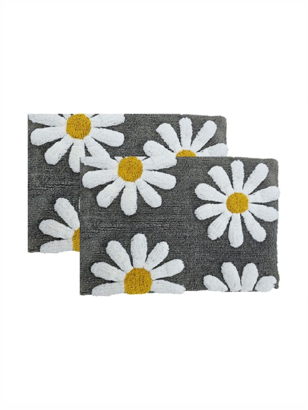 Aura 2-Pcs Grey & White Self-Designed 1800 GSM Cotton Anti Skid Bath Rugs-picture-44