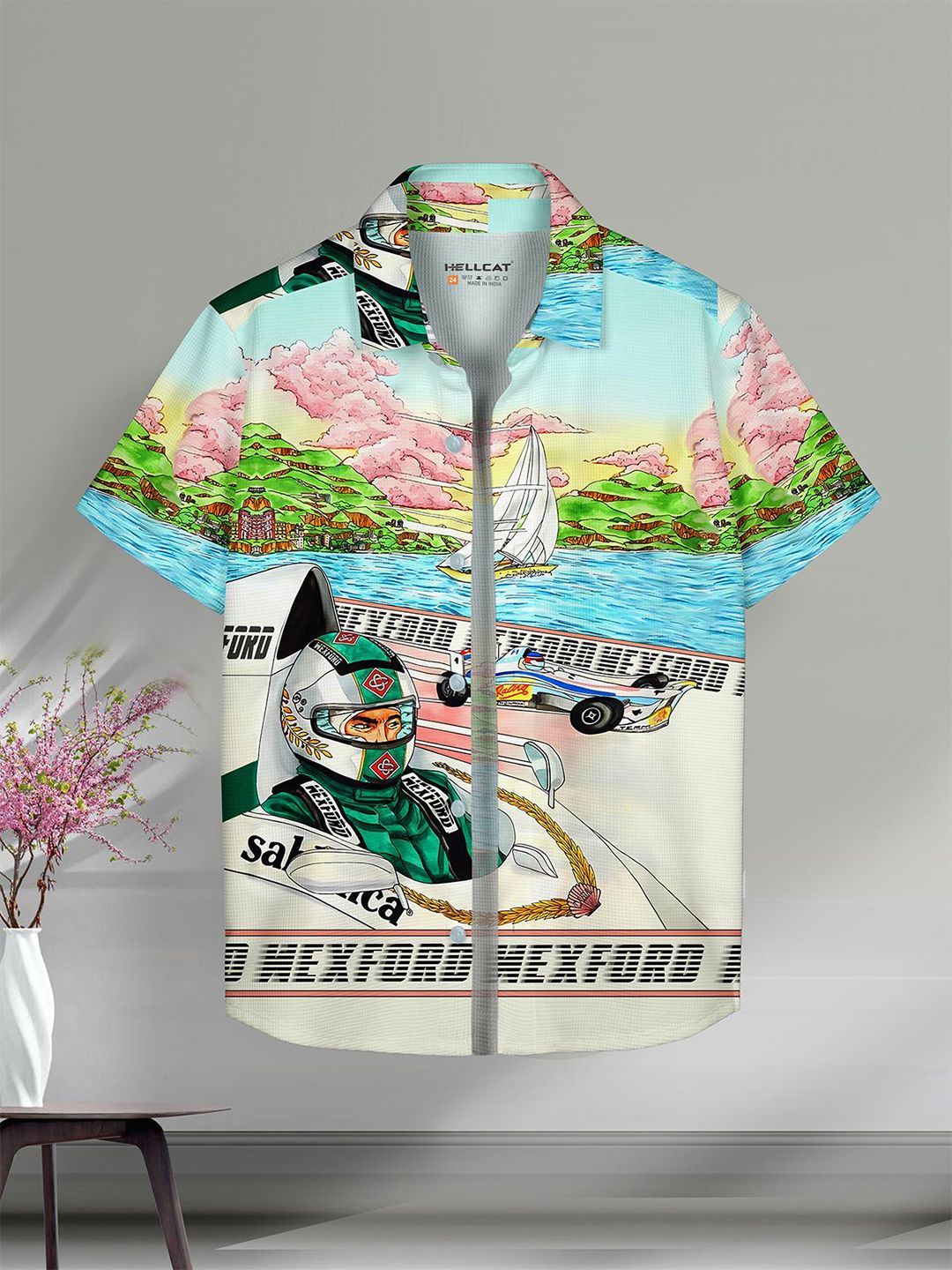 HELLCAT Boys Spread Collar Graphic Printed Cotton Casual Shirt