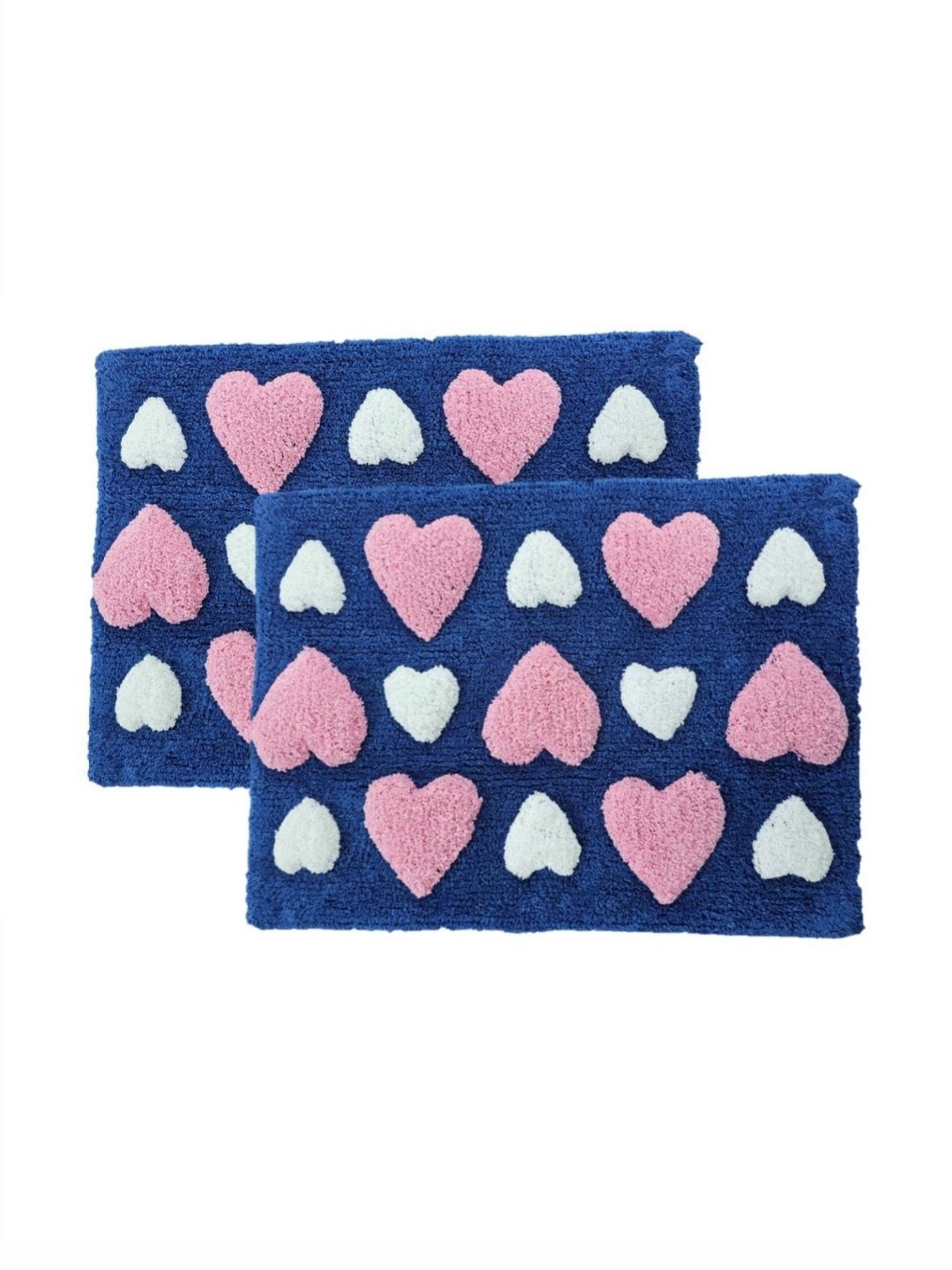 Aura 2-Pcs Turquoise-Blue & White Self-Designed 1800 GSM Cotton Anti Skid Bath Rugs-picture-24