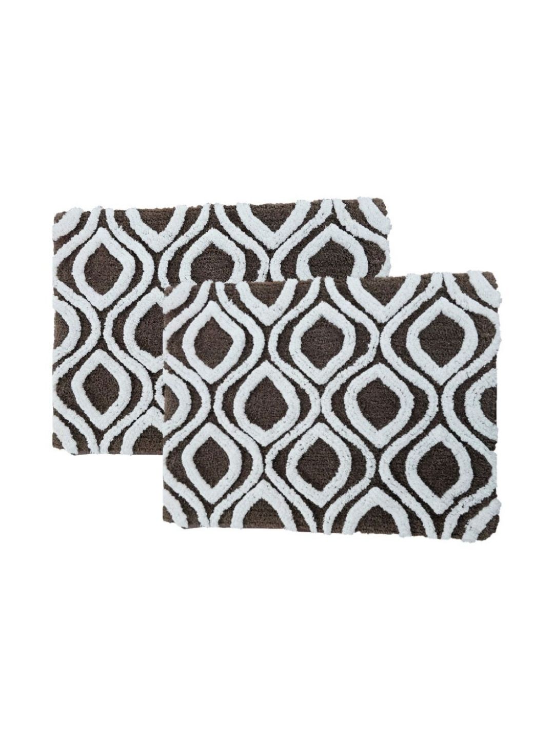 Aura 2-Pcs Brown & White Self-Designed 1800 GSM Cotton Anti Skid Bath Rugs-picture-43