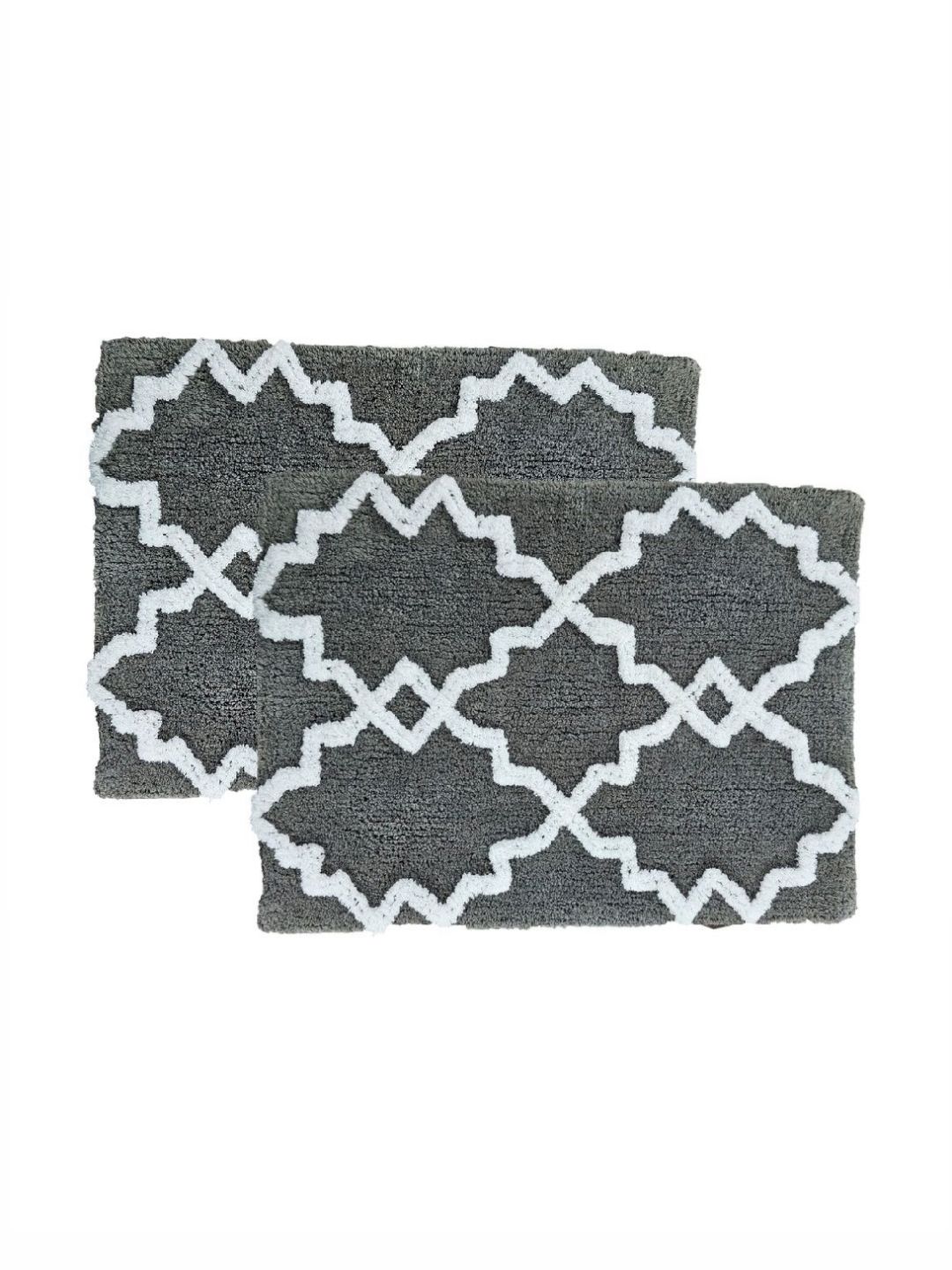 Aura 2-Pcs Grey & White Self-Designed 1800 GSM Cotton Anti Skid Bath Rugs-picture-45